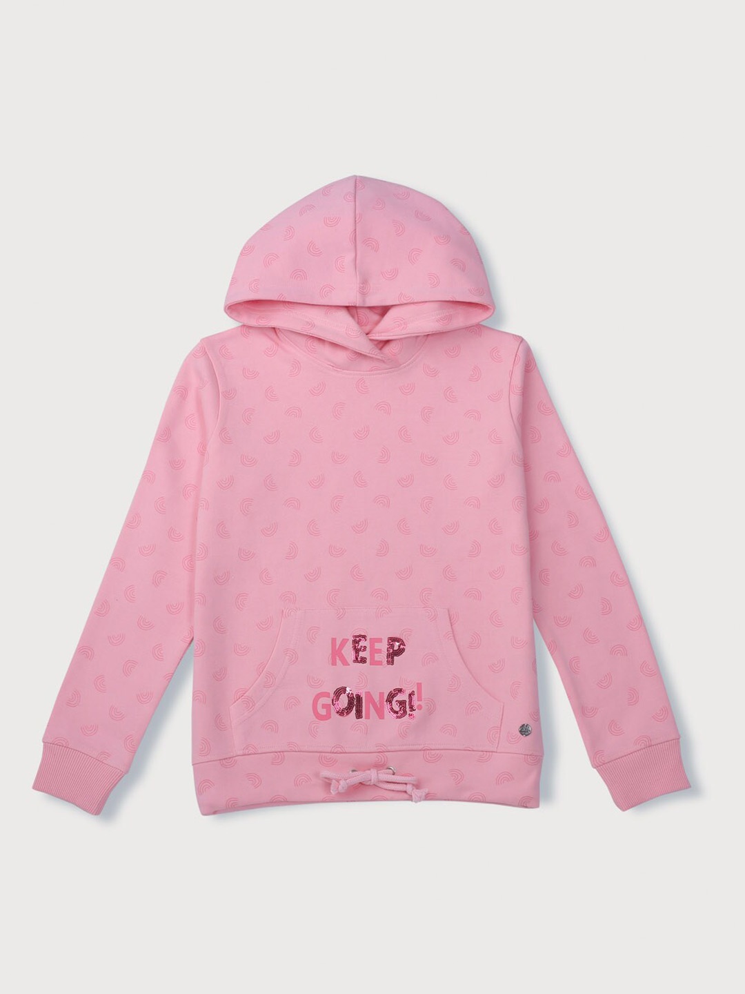 

Gini and Jony Girls Conversational Printed Sequinned Hooded Cotton Sweatshirt, Pink