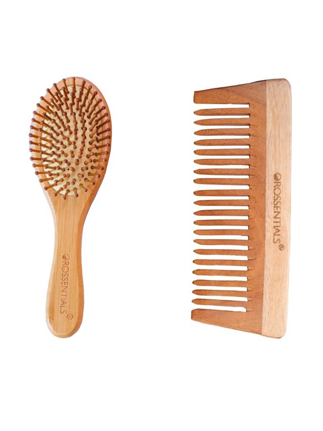 

OROSSENTIALS Set Of 2 Wooden Hair Brush & En-Tangle Comb, Brown