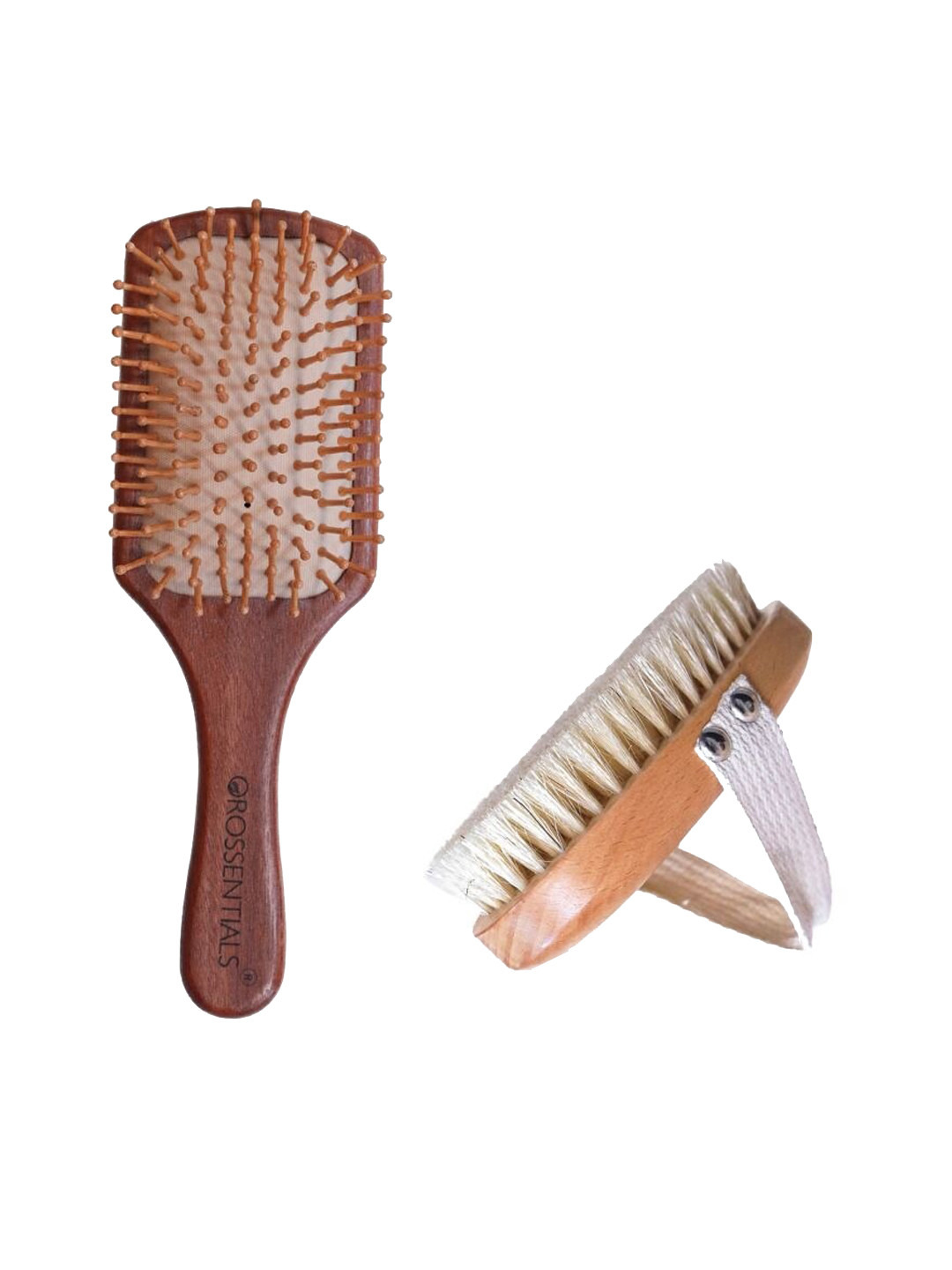 

OROSSENTIALS Set of Wooden Hair Brush & Body Brush - Brown