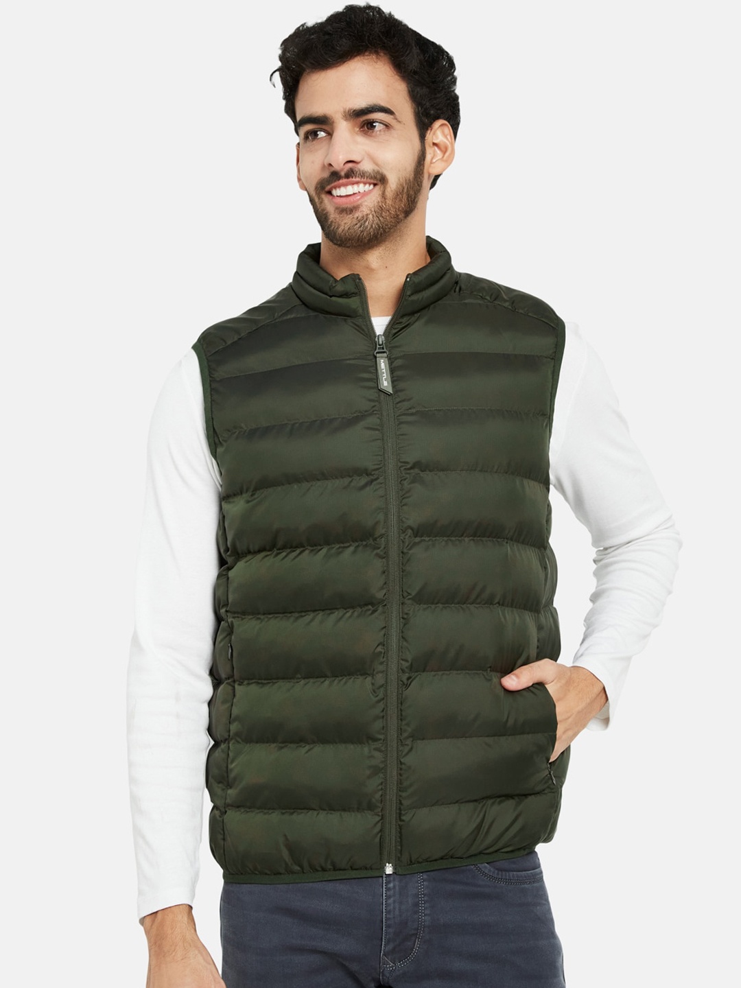 

METTLE Sleeveless Mandarin Collar Quilted Jacket, Olive