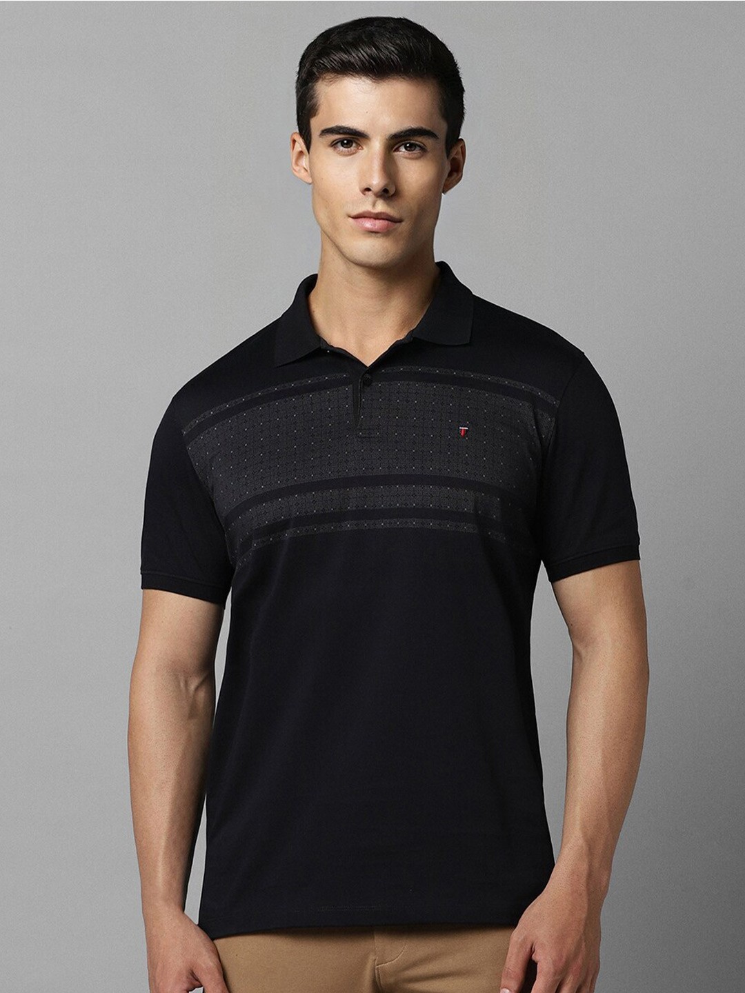

Louis Philippe Sport Geometric Printed Polo Collar Cotton T-shirt, Black