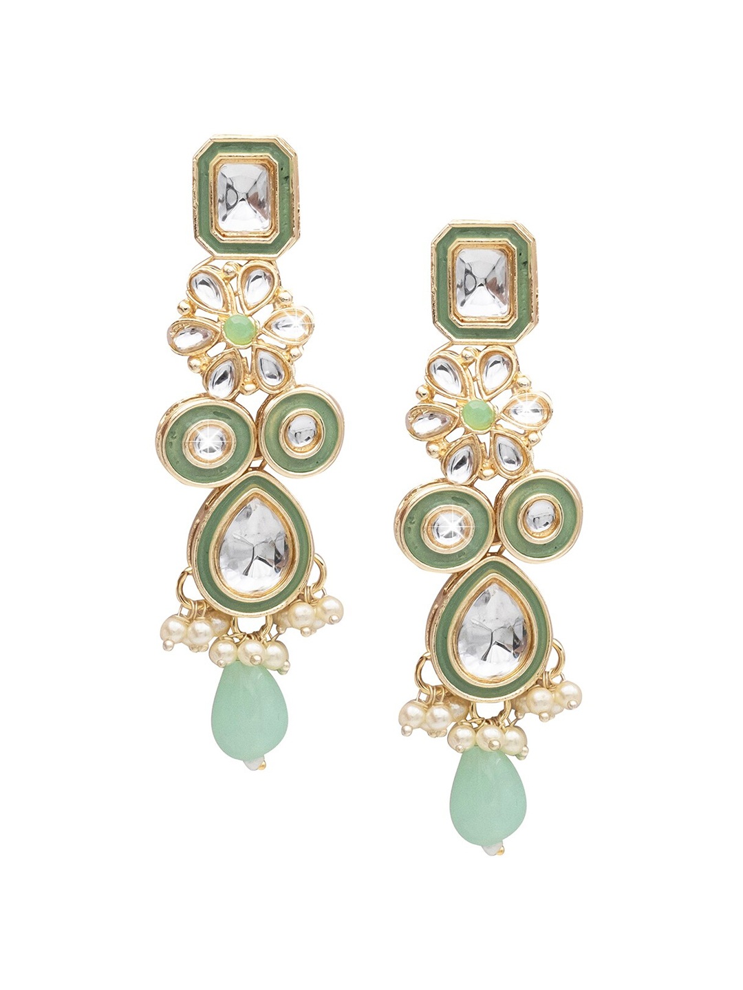 

Shining Jewel - By Shivansh Gold-Plated Kundan Floral Drop Earrings