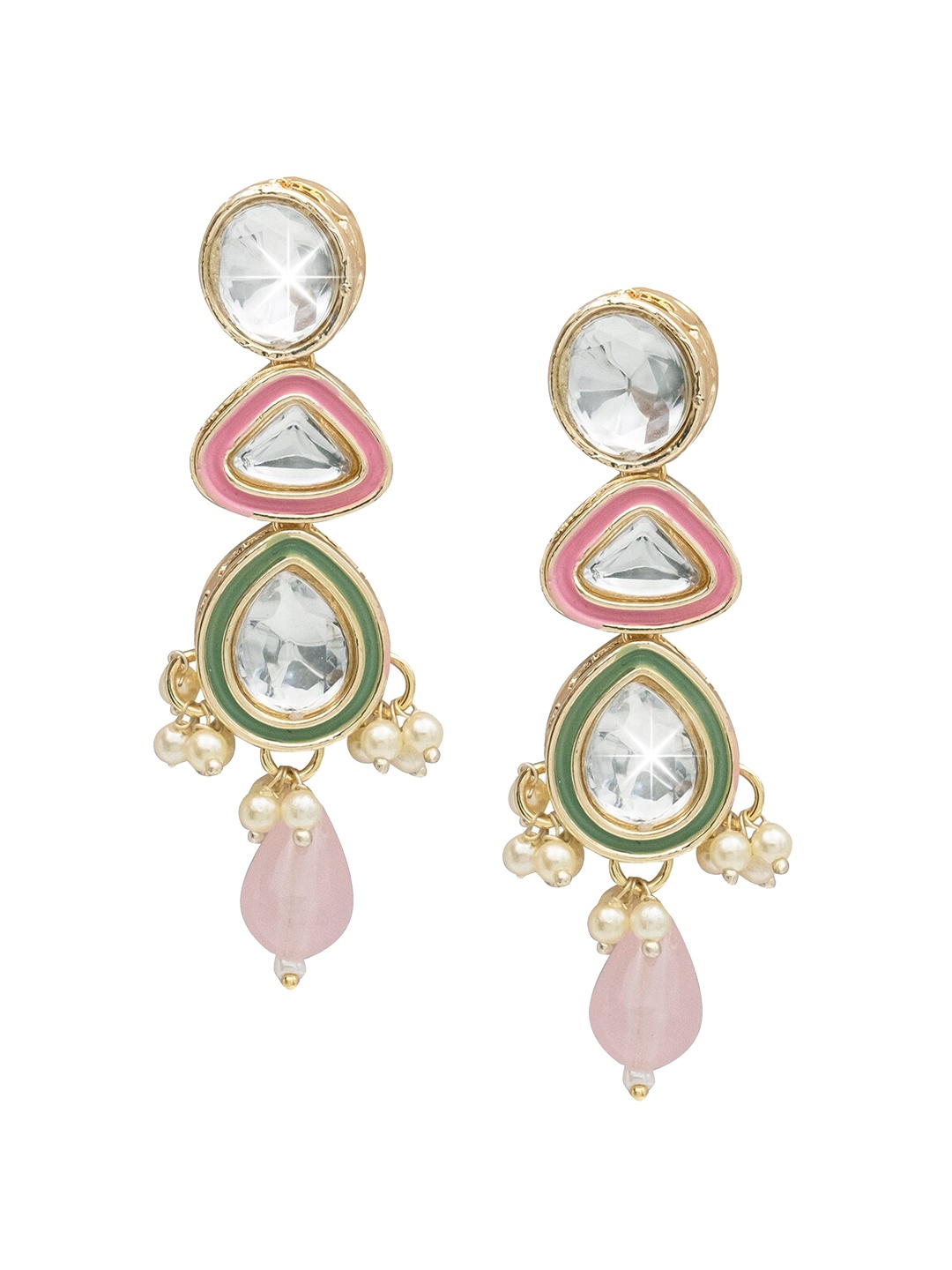 

Shining Jewel - By Shivansh Gold-Plated Kundan Floral Drop Earrings