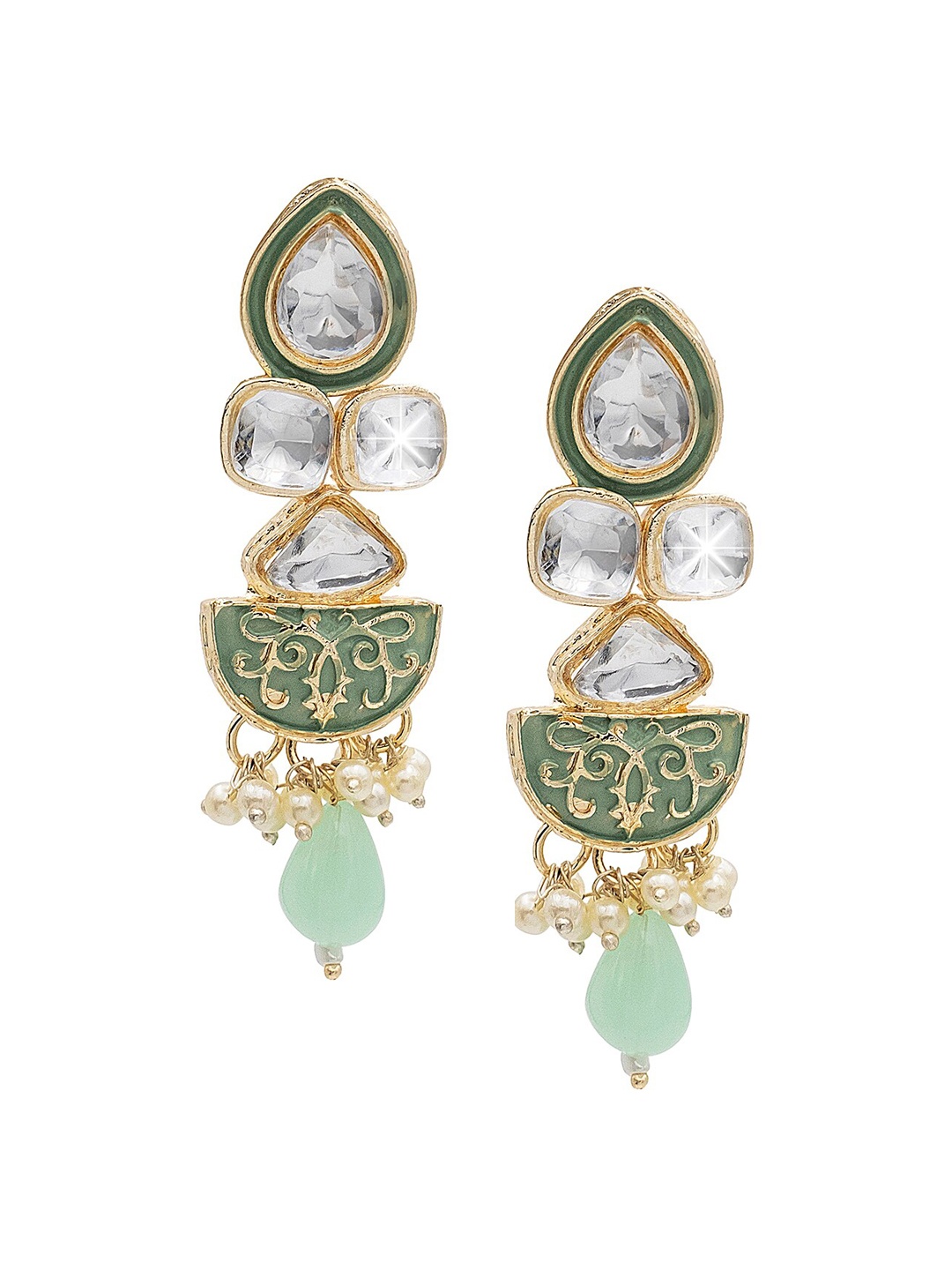 

Shining Jewel - By Shivansh Gold-Plated Kundan Floral Drop Earrings