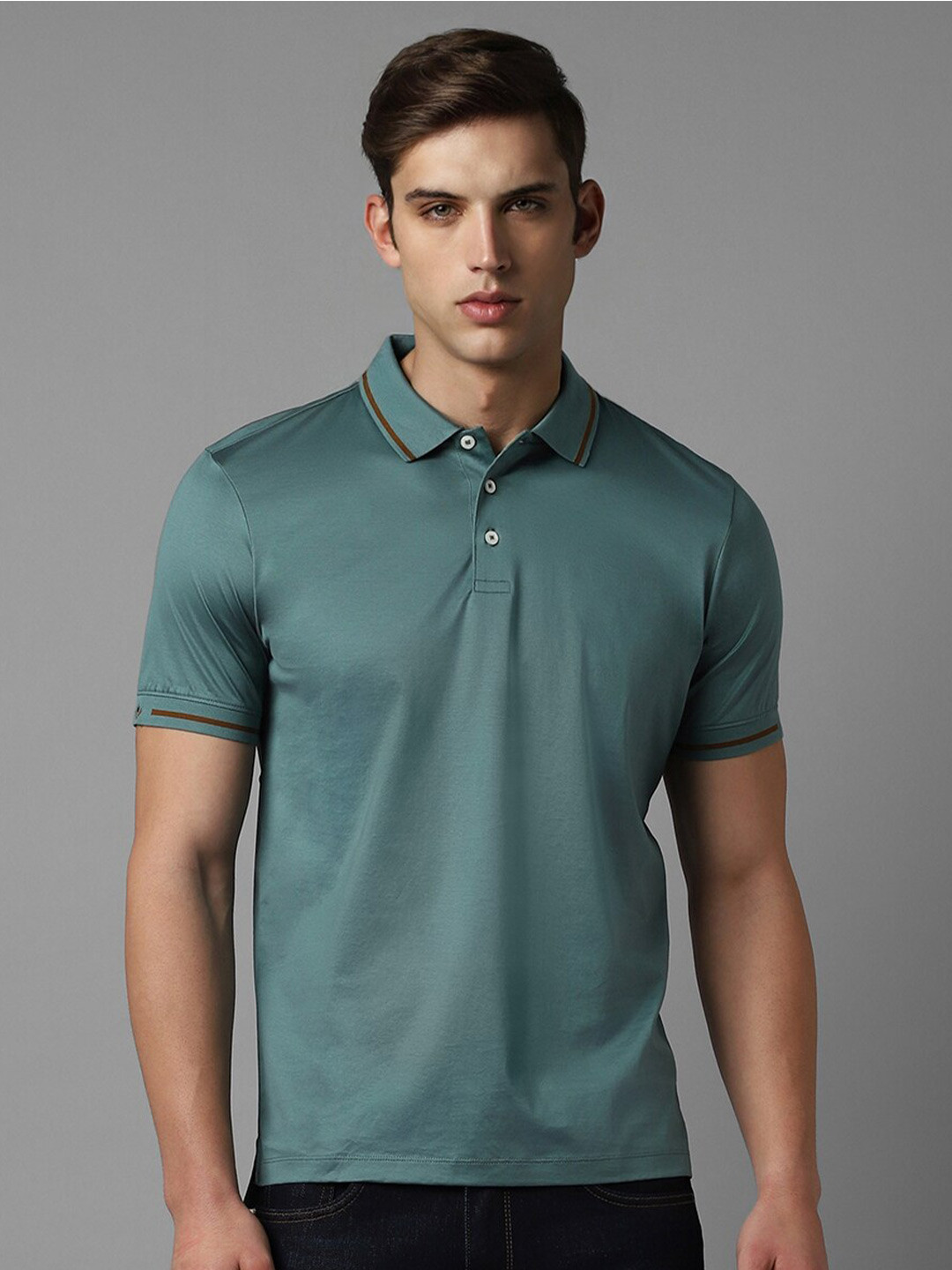 

Luxure by Louis Philippe Polo Collar Cotton T-shirt, Green