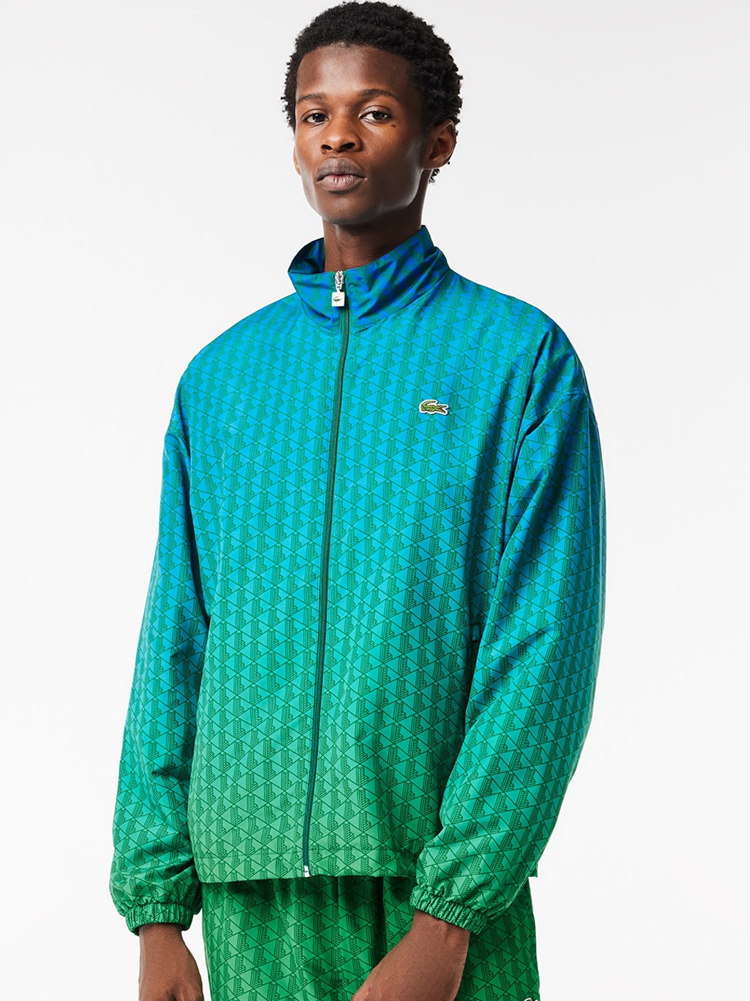 

Lacoste Geometric Printed Mock Collar Tailored Jacket, Blue