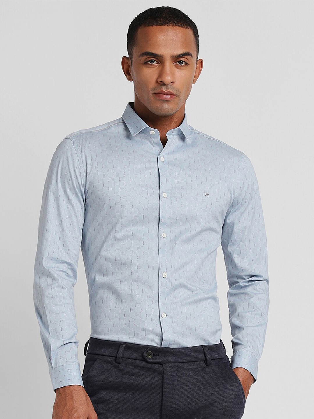 

Peter England Slim Fit Micro Ditsy Printed Spread Collar Cotton Formal Shirt, Blue
