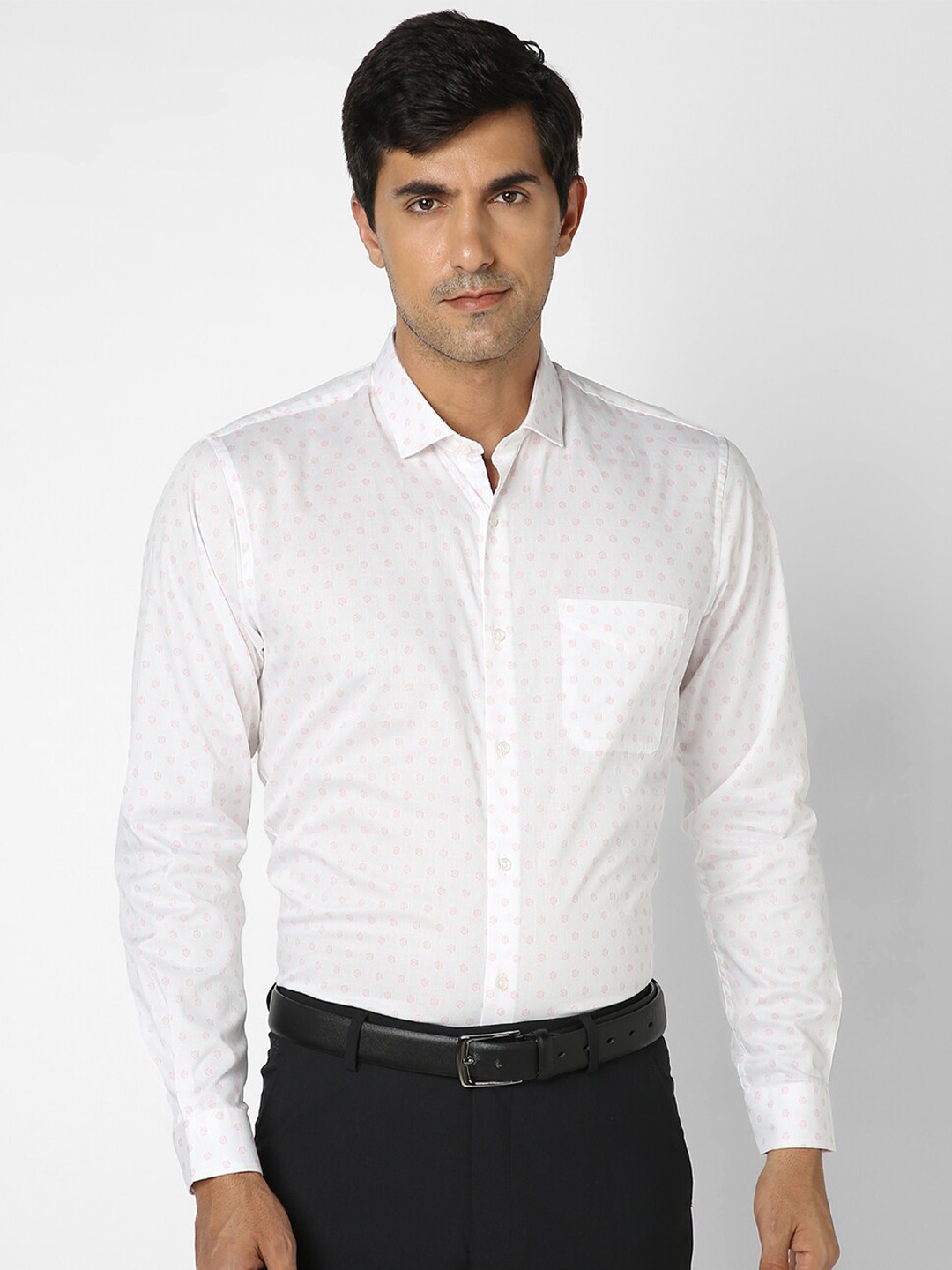 

Peter England Micro Ditsy Printed Spread Collar Cotton Formal Shirt, White