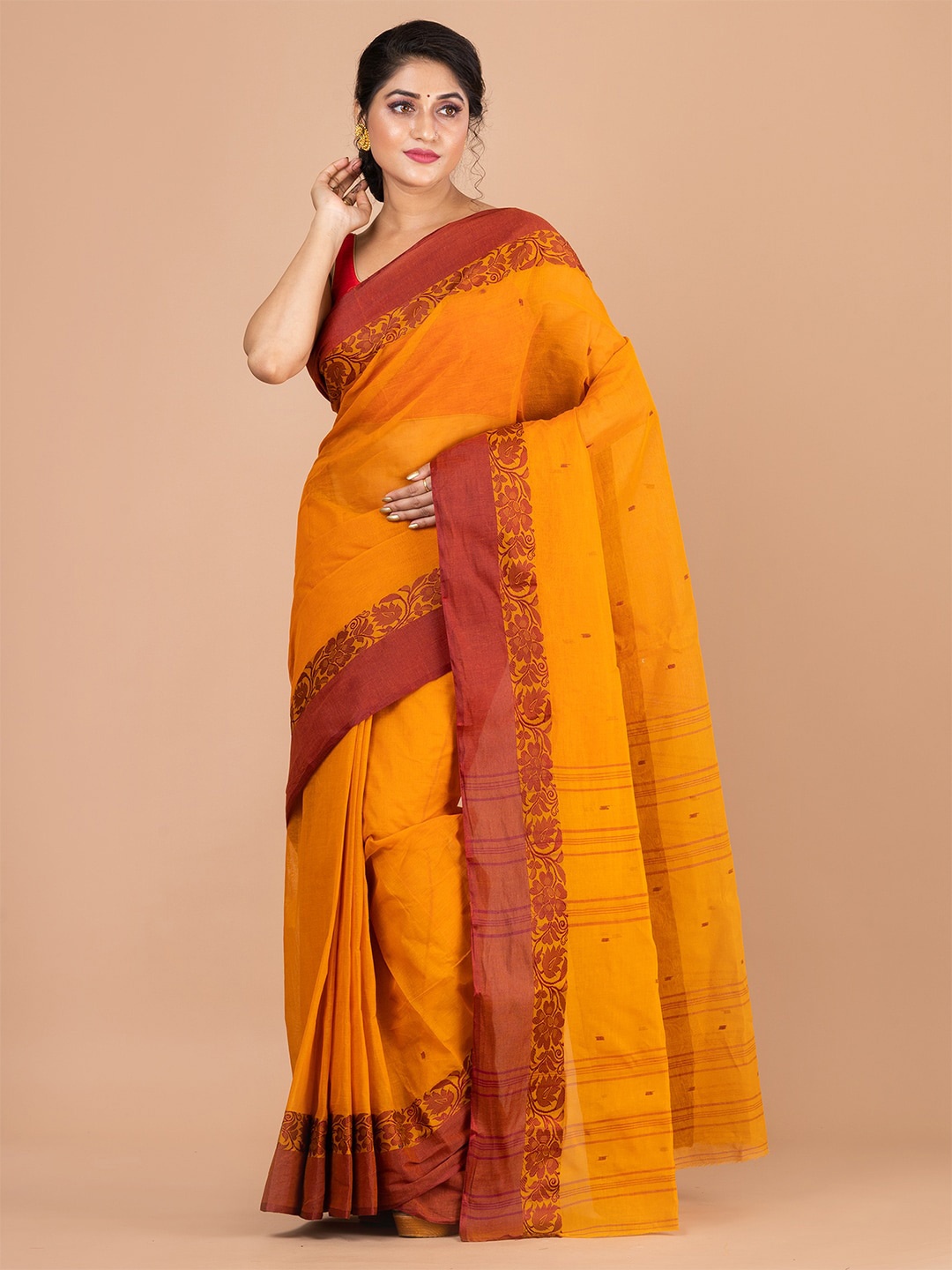 

HOUSE OF ARLI Ethnic Motifs Woven Design Pure Cotton Taant Saree, Yellow