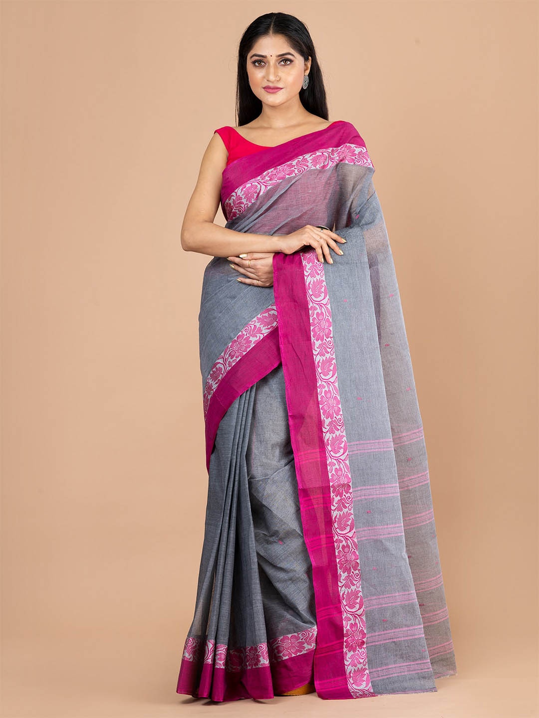 

HOUSE OF ARLI Woven Design Pure Cotton Taant Saree, Grey
