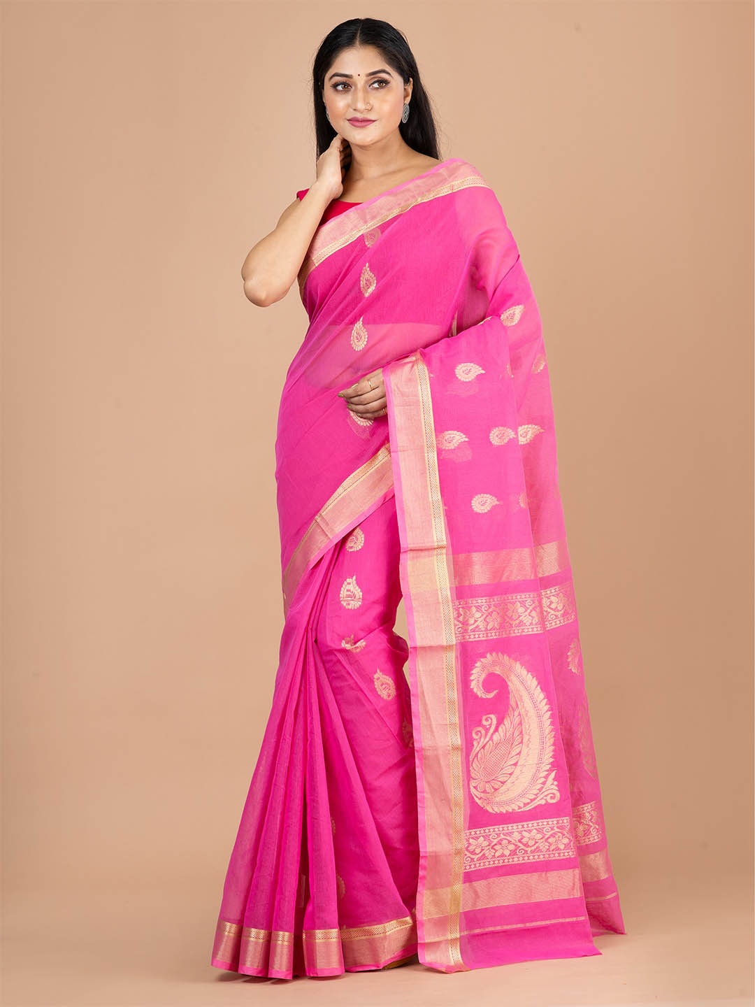 

HOUSE OF ARLI Woven Design Zari Saree, Pink