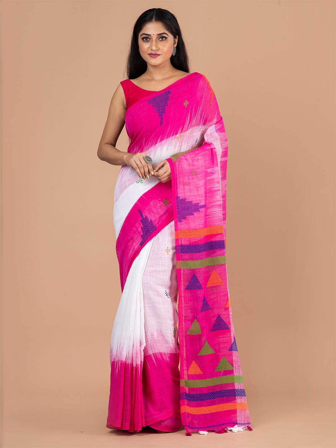 

HOUSE OF ARLI Ethnic Motifs Woven Design Silk Cotton Saree, White
