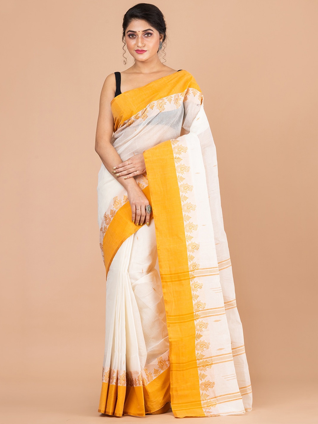 

HOUSE OF ARLI Pure Cotton Taant Saree, Off white