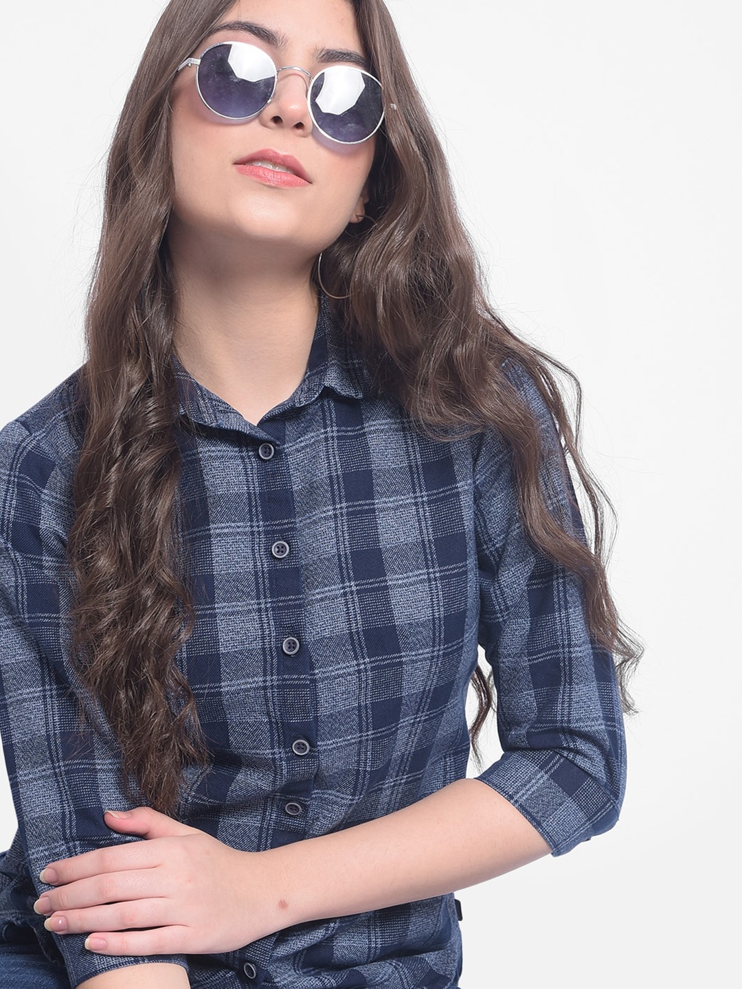 

Crimsoune Club Slim Fit Checked Casual Shirt, Navy blue