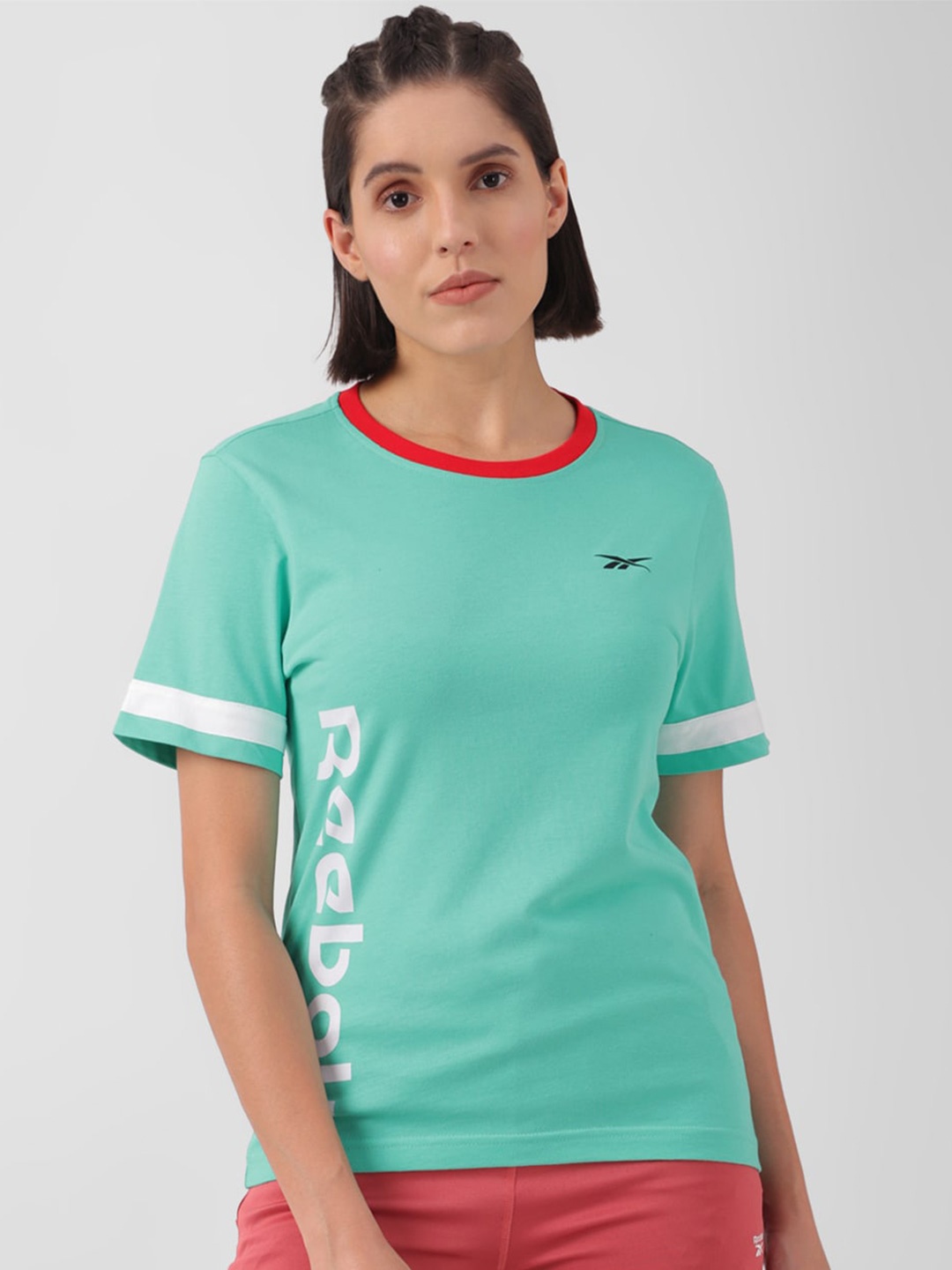 

Reebok Classic App Brand Logo Printed Round Neck Pure Cotton T-shirts, Green