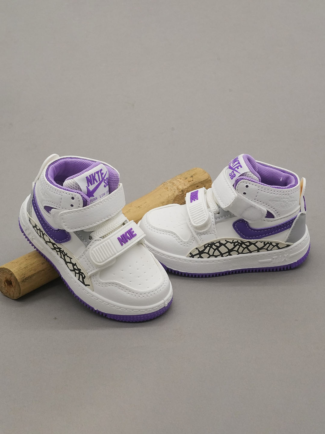 

FEETWELL SHOES Kids Printed Perforated Mid-Top Velcro Sneakers, White