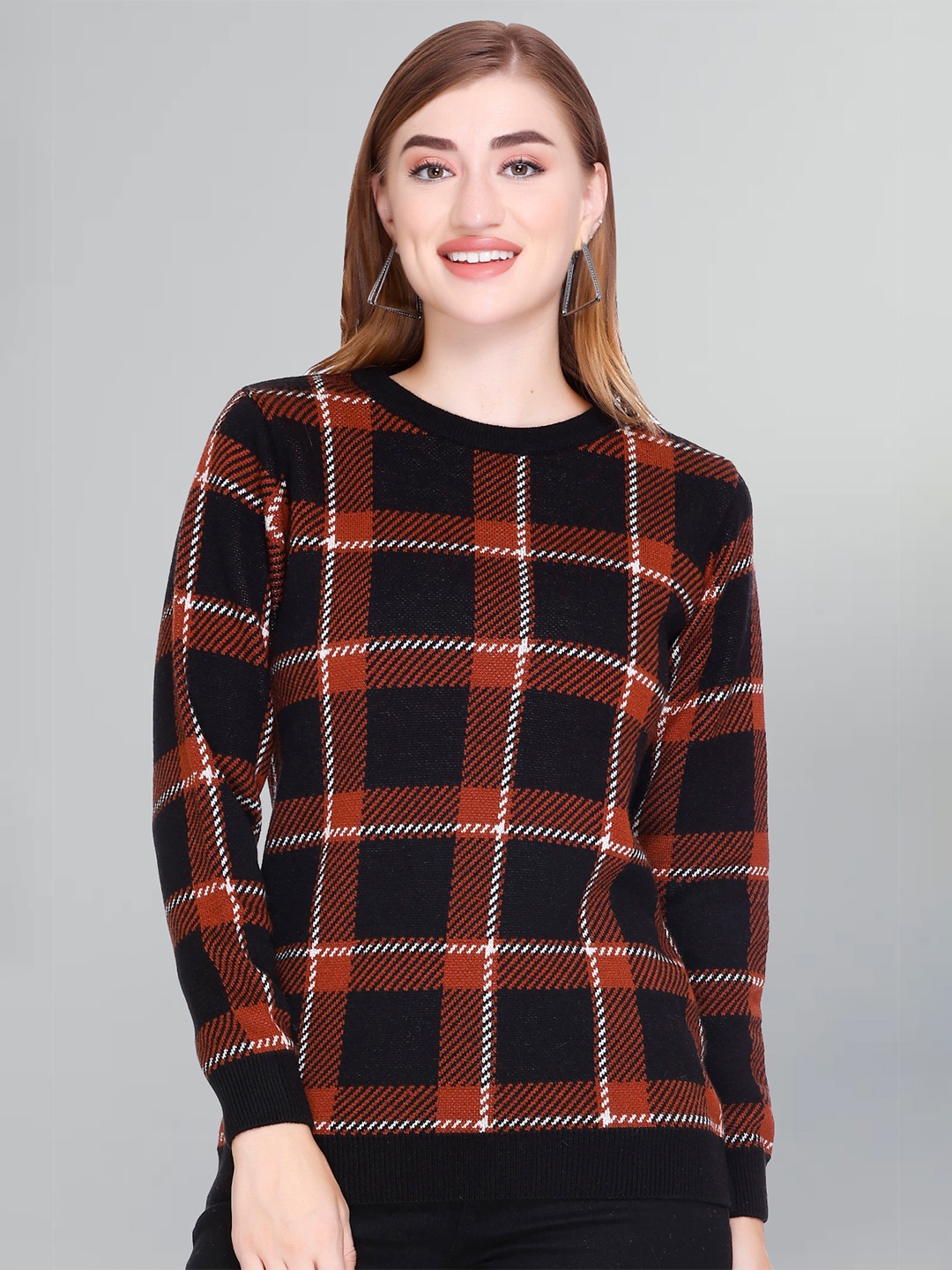 

GODFREY Checked Ribbed Woollen Pullover, Rust