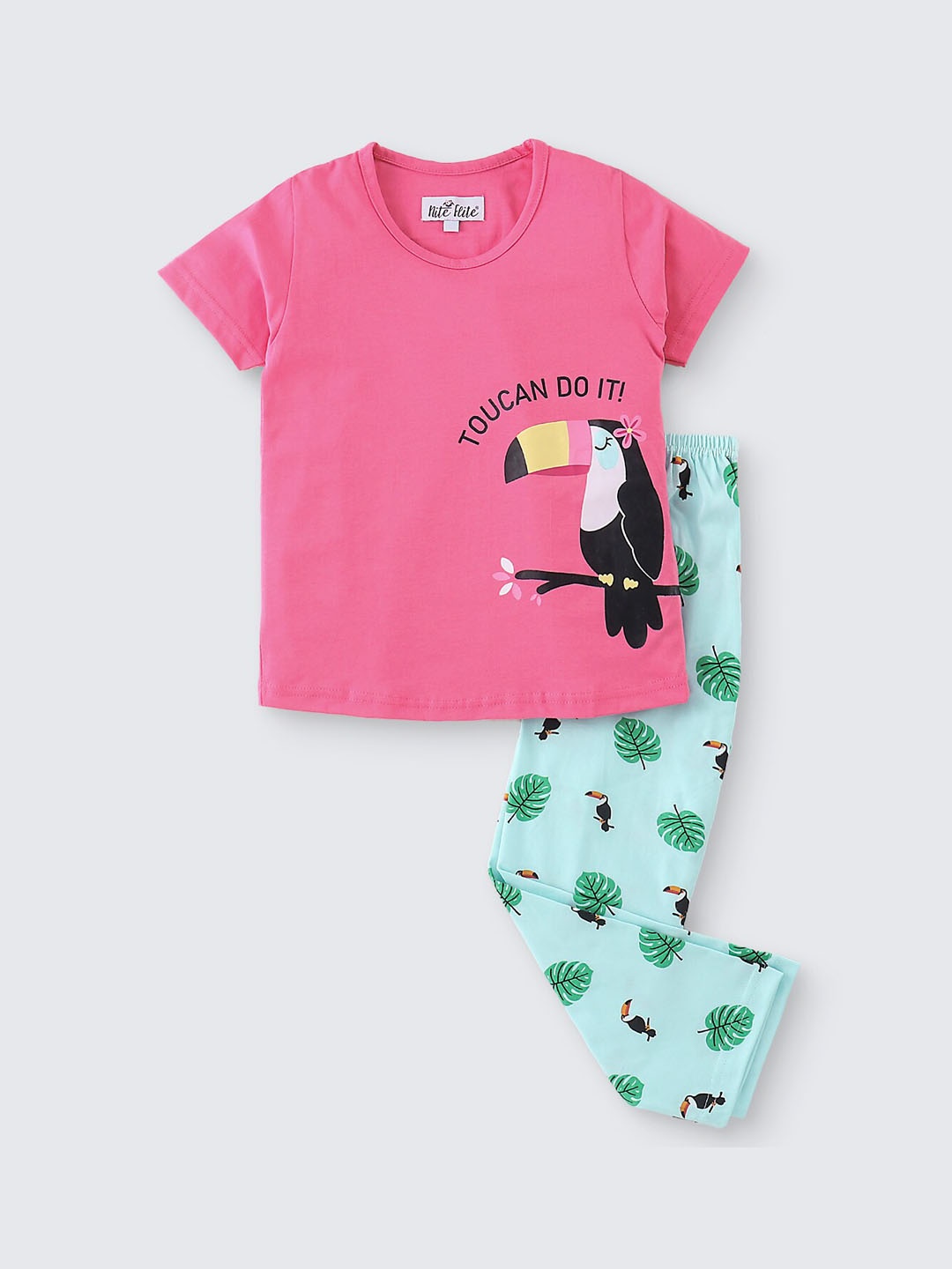 

Nite Flite Girls Printed Pure Cotton Night suit, Pink