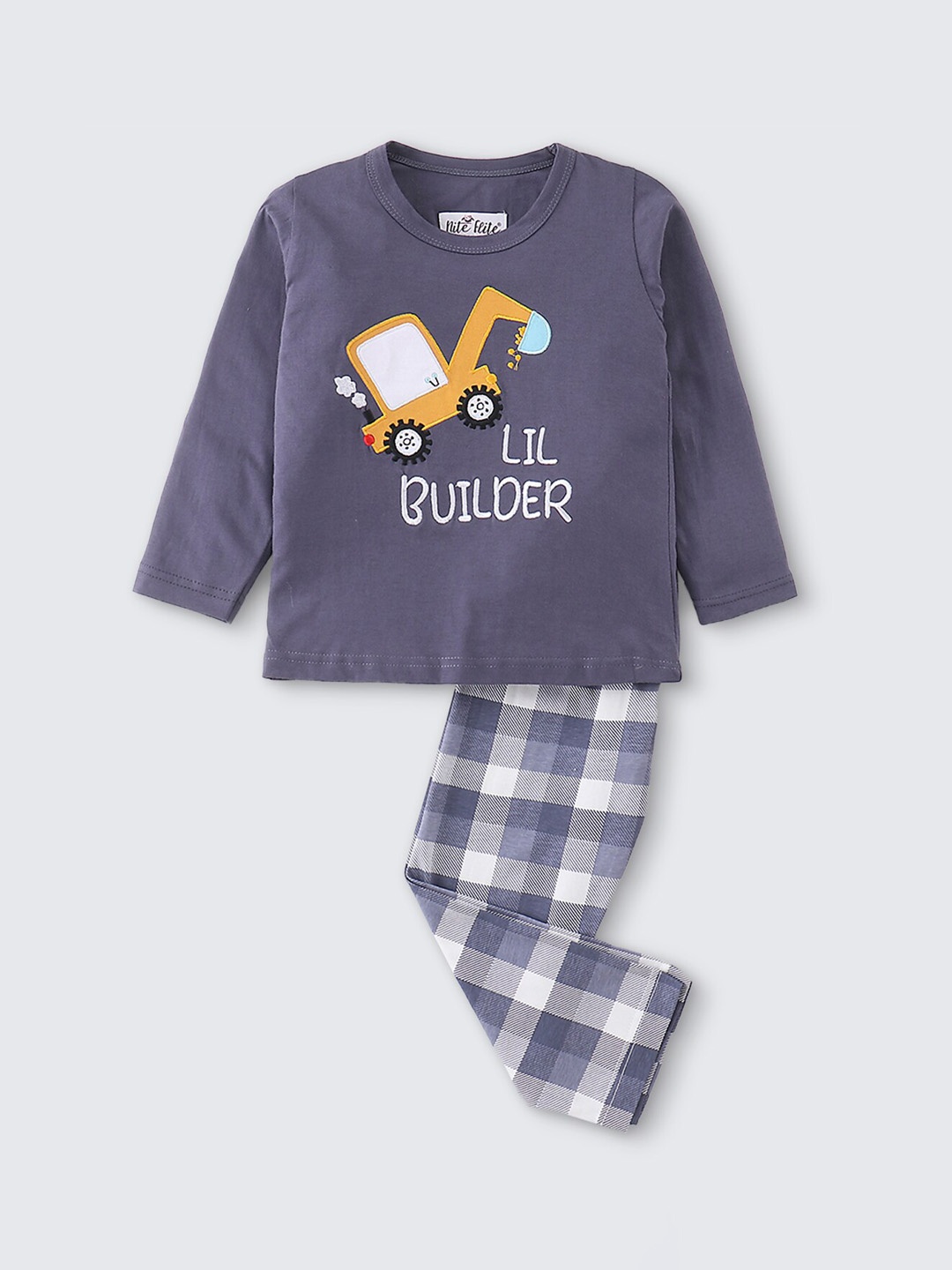 

Nite Flite Boys Graphic Printed Pure Cotton T-Shirt & Pyjamas Night suit, Grey
