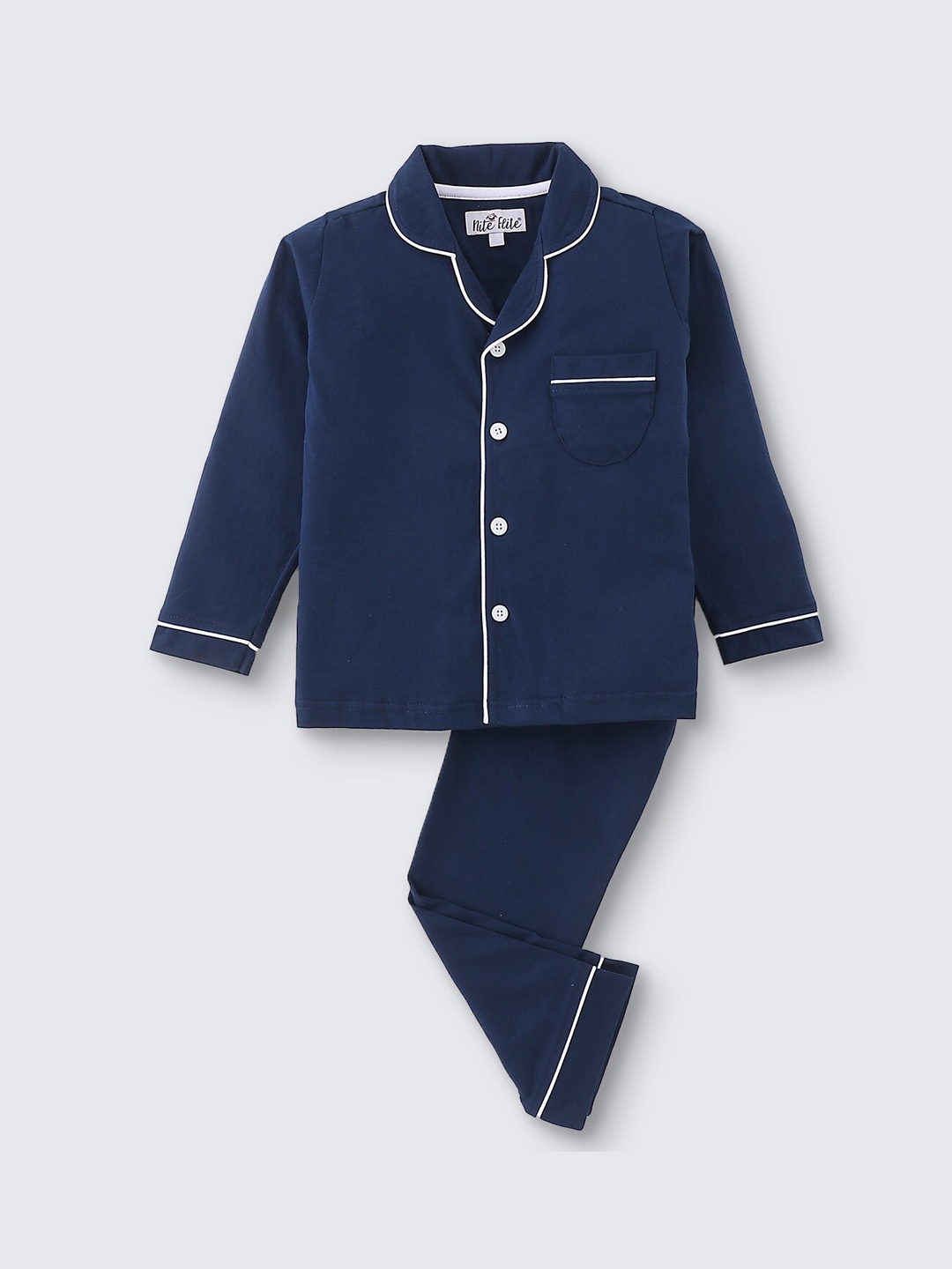 

Nite Flite Kids Lapel Collar Pure Cotton Night suit, Blue