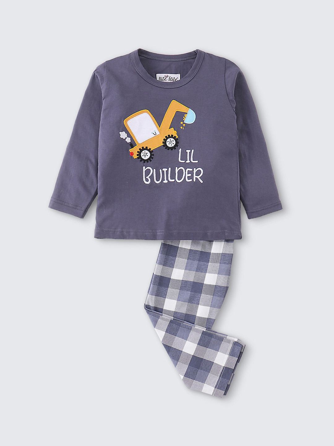 

Nite Flite Boys Graphic Printed Pure Cotton Night suit, Grey