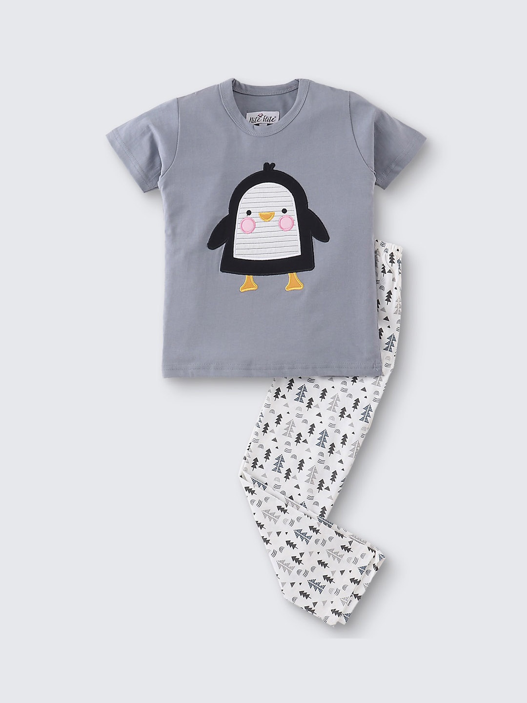 

Nite Flite Kids Graphic Printed Pure Cotton T-shirt With Pyjamas, Grey