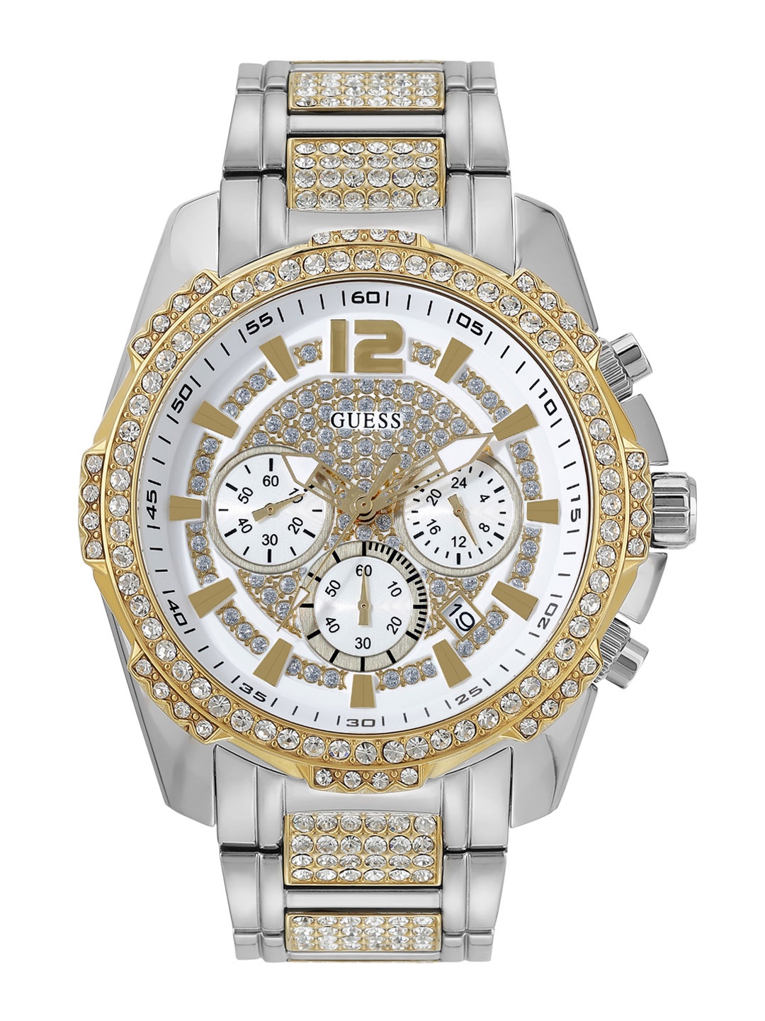 

GUESS Men White Embellished Dial & Stainless Steel Straps Analogue Watch U0291G4M