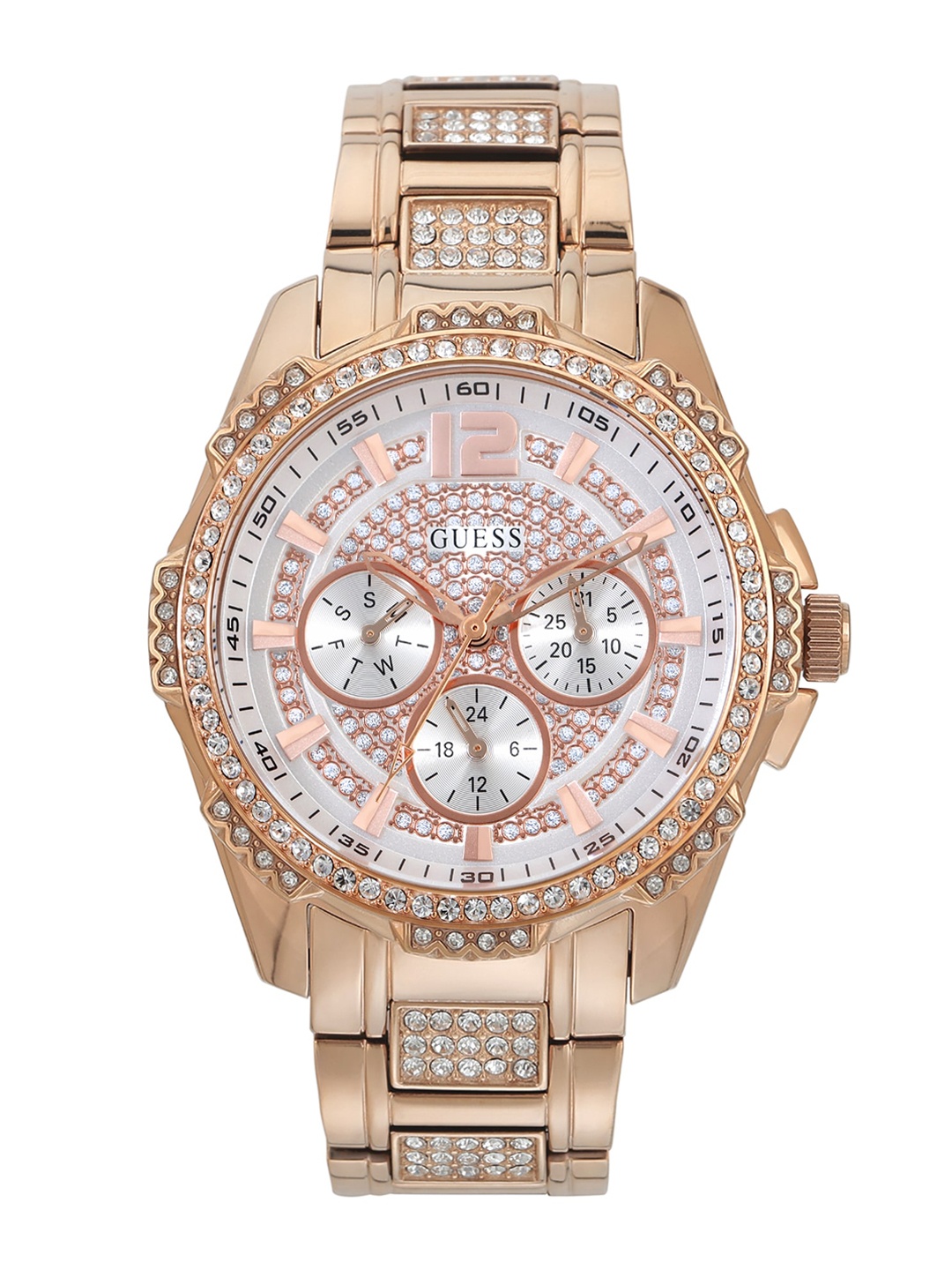 

GUESS Women Embellished Dial Stainless Steel Bracelet Style Straps Analogue Watch U0286L2M, Rose gold