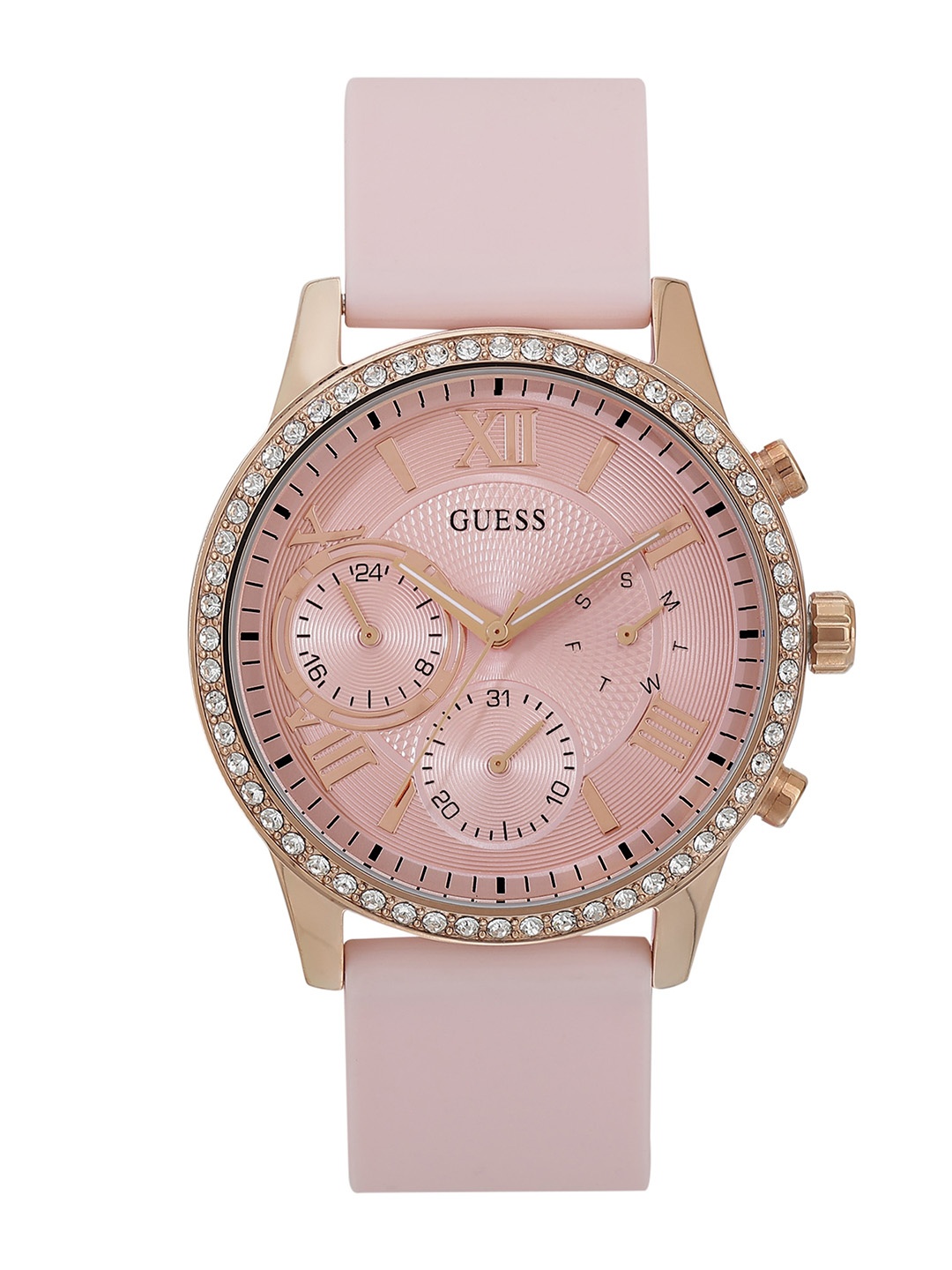 

GUESS Women Embellished Stainless Steel Straps Analogue Watch U1135L2M, Champagne