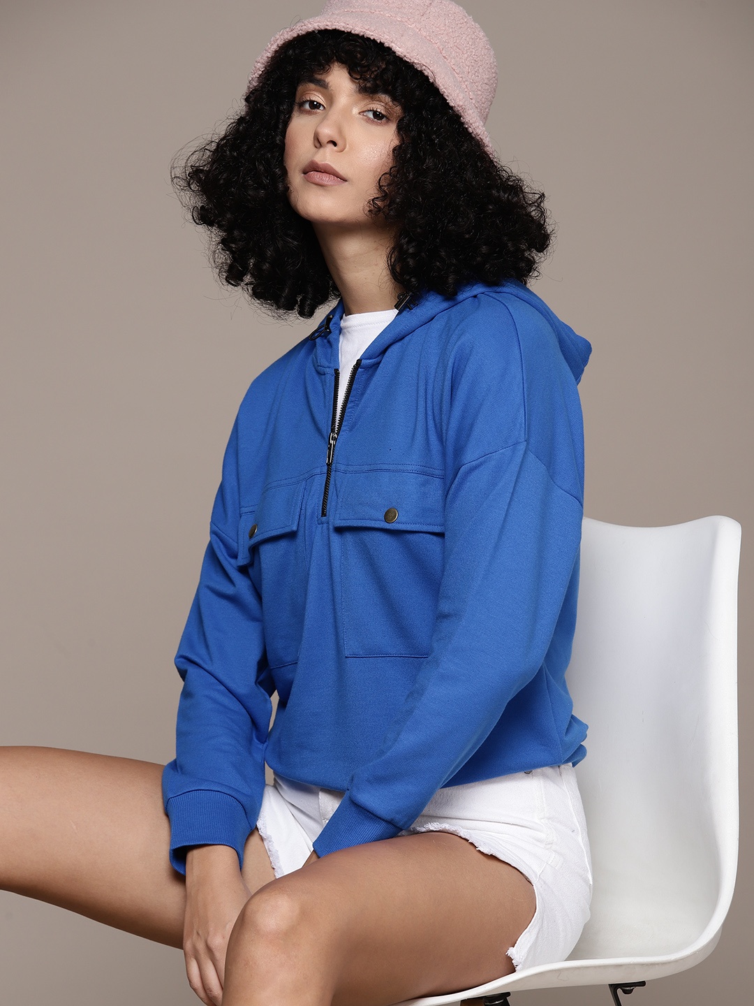 

Roadster Women Solid Hooded Sweatshirt, Blue