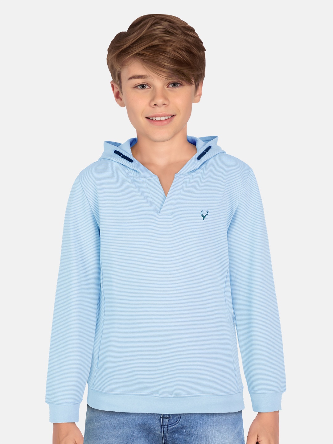 

Allen Solly Junior Boys Striped Hooded Pure Cotton Sweatshirt, Blue