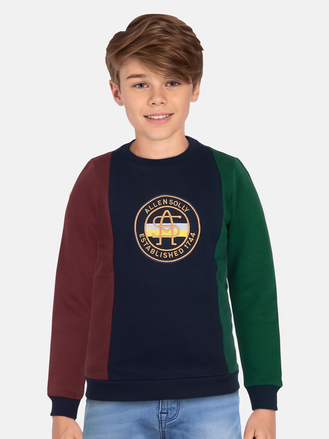 

Allen Solly Junior Boys Colourblocked Embroidered Sweatshirt, Maroon