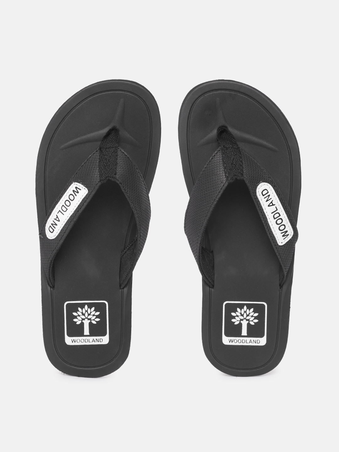 

Woodland Men Brand Logo Printed Thong Flip-Flops, Black