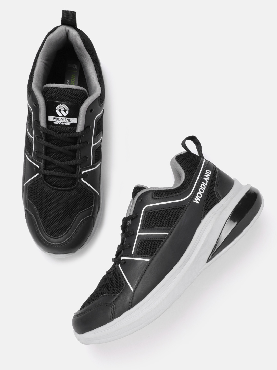 

Woodland Men Woven Design Round-Toe Running Shoes, Black