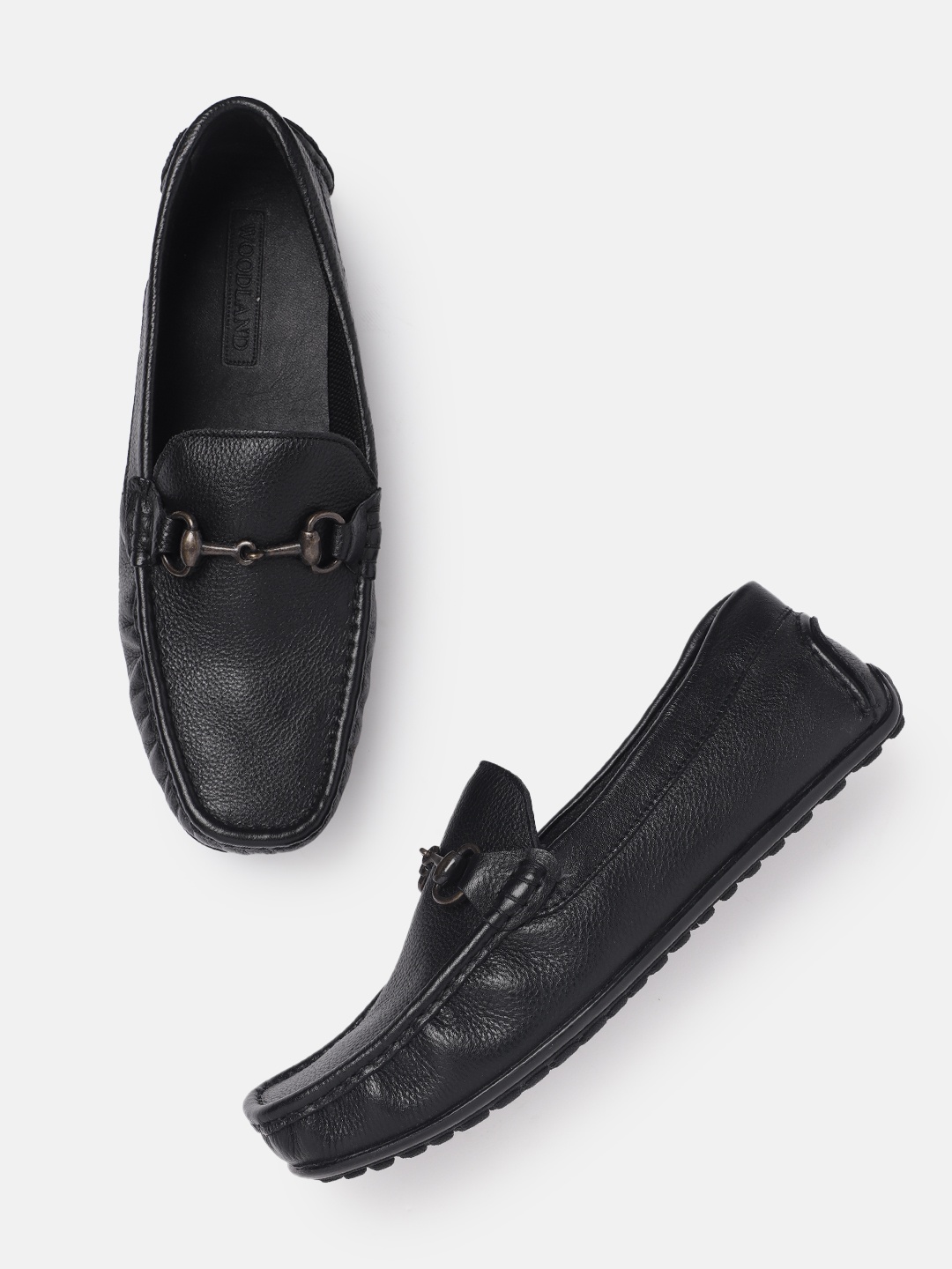 

Woodland Men Textured Leather Driving Shoes with Horse Bit Detail, Black