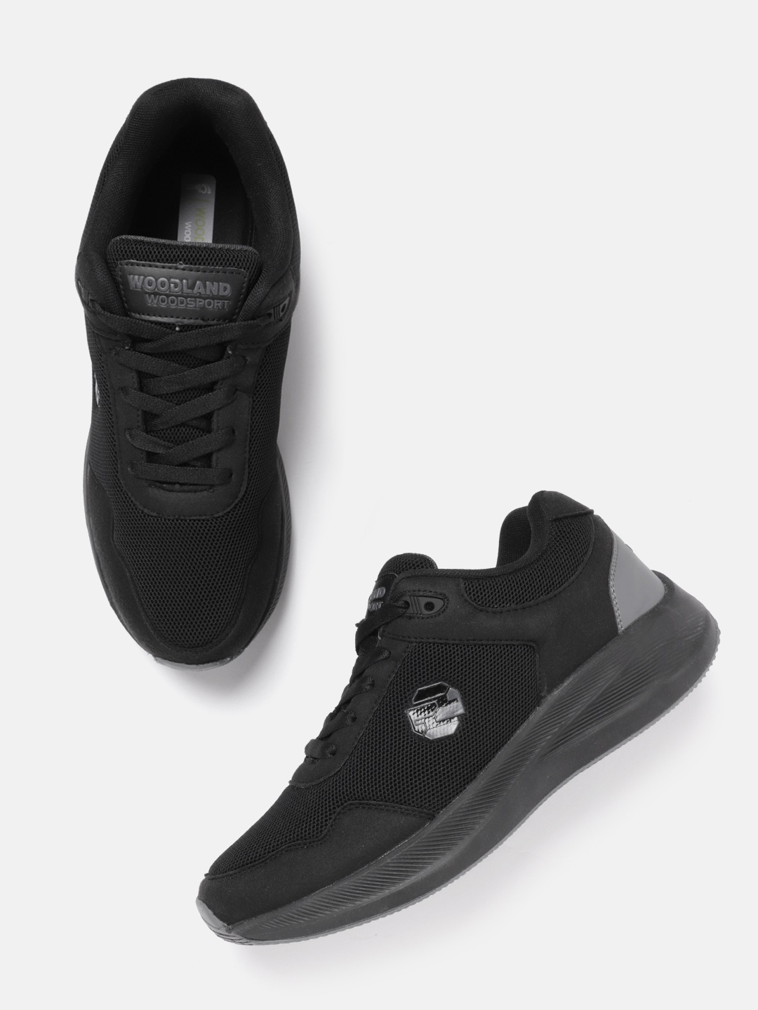 

Woodland Men Woven Design Round-Toe Running Shoes, Black