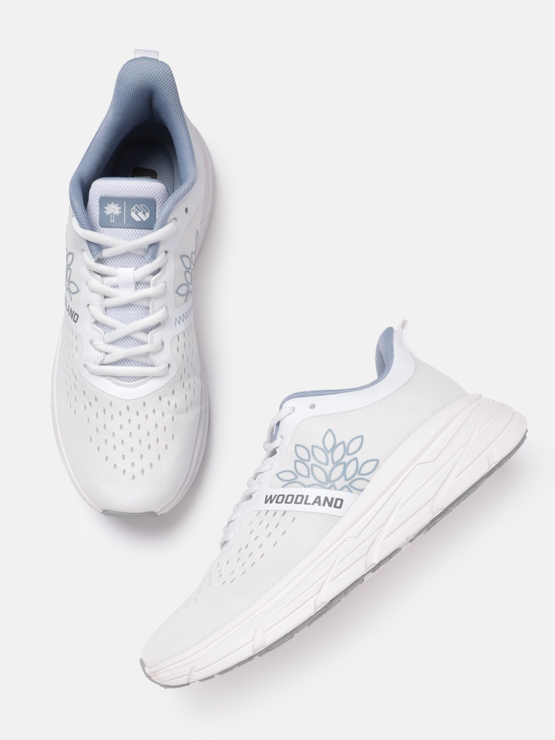 

Woodland Men Woven Design Round-Toe Running Shoes with Brand Logo Detail, White