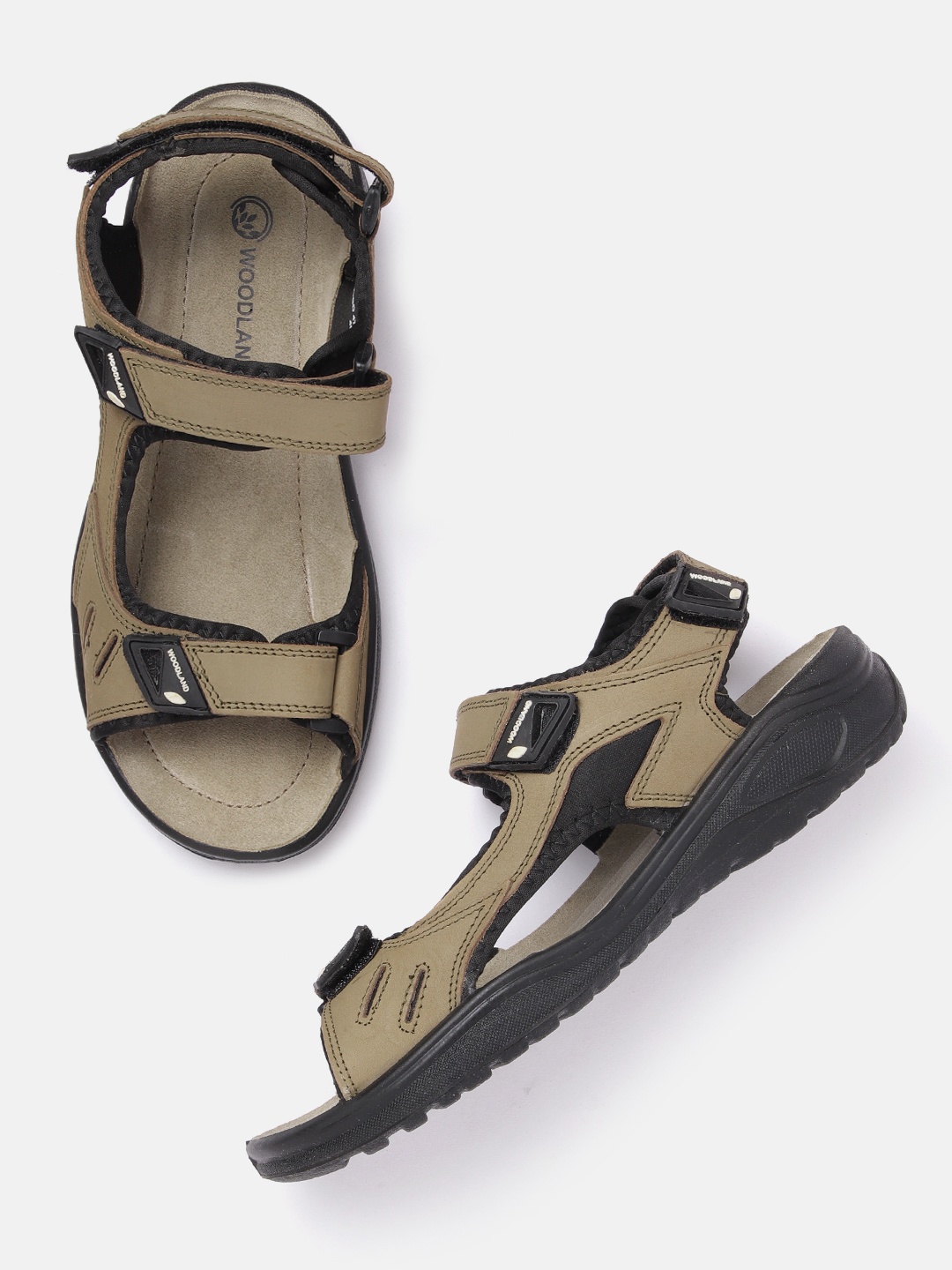 

Woodland Men Open-Toe Leather Comfort Sandals, Khaki
