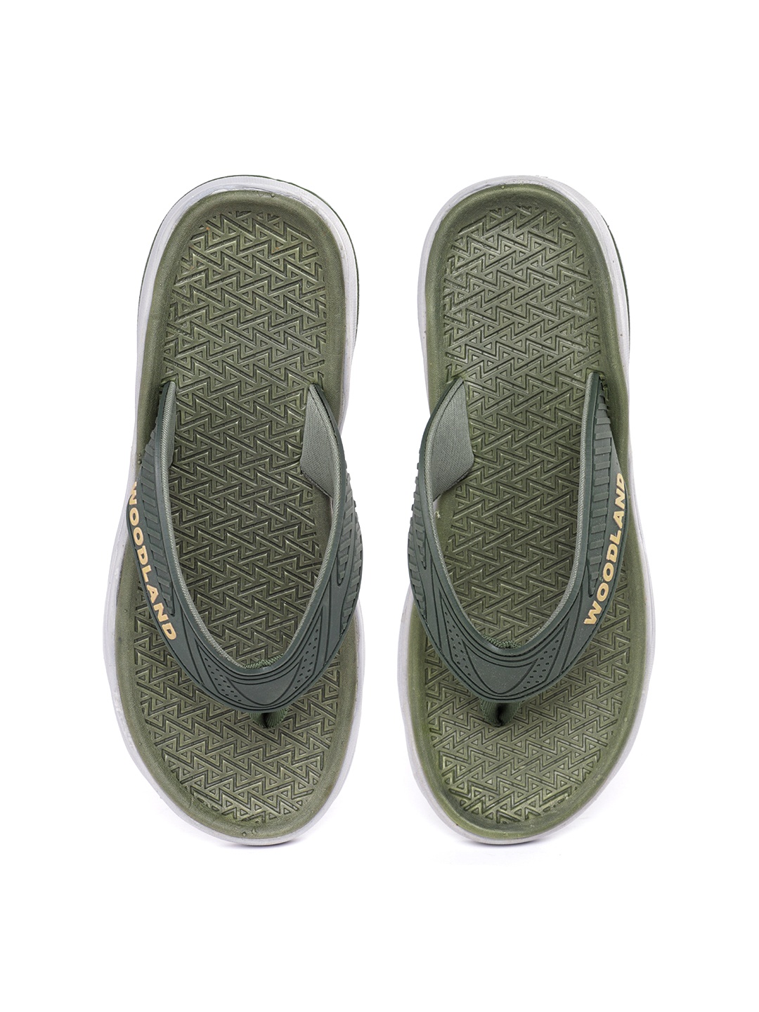 

Woodland Men Brand Logo Perforated Thong Flip-Flops, Olive