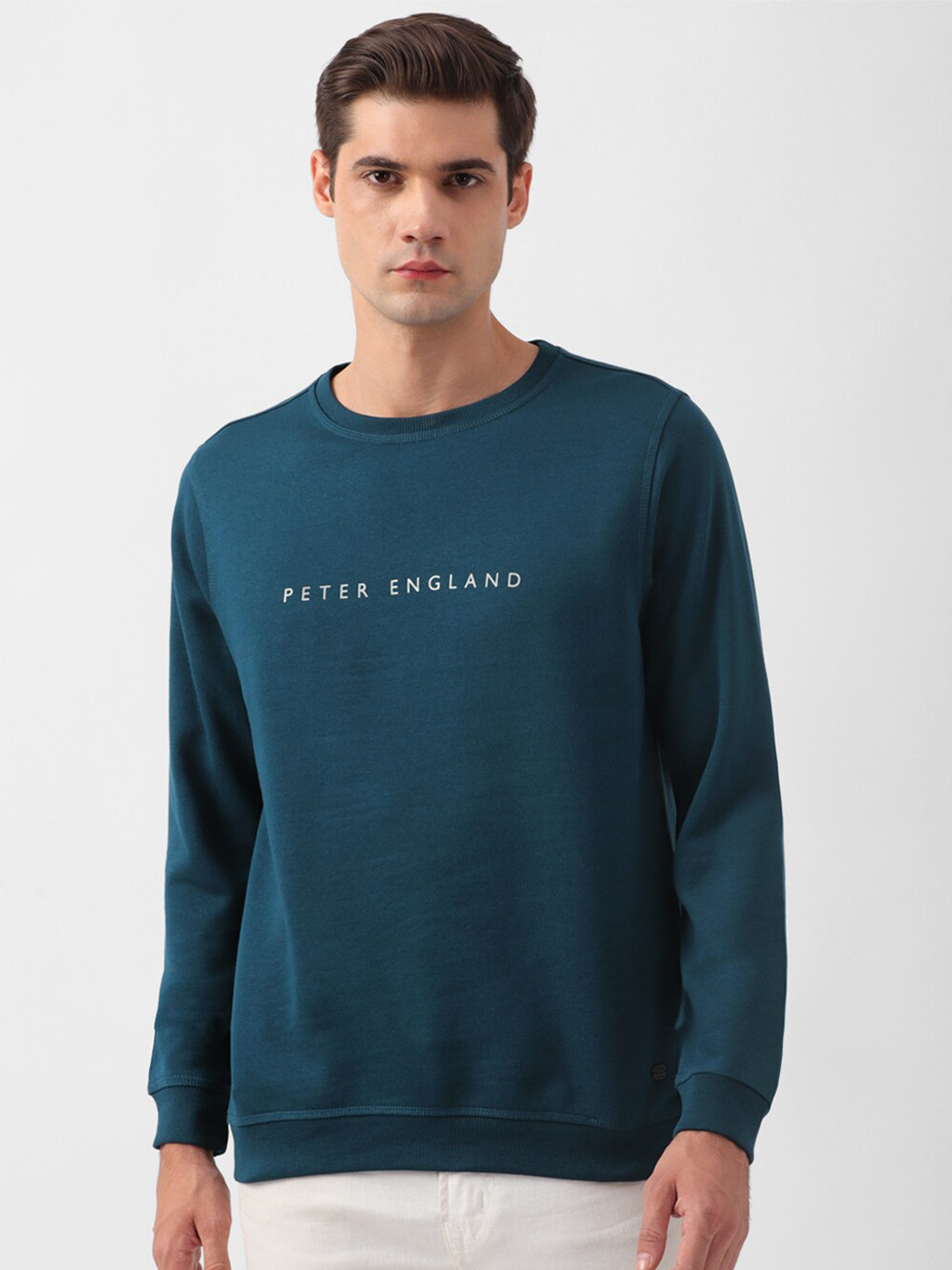 

Peter England Casuals Round Neck Ribbed Sweatshirt, Blue