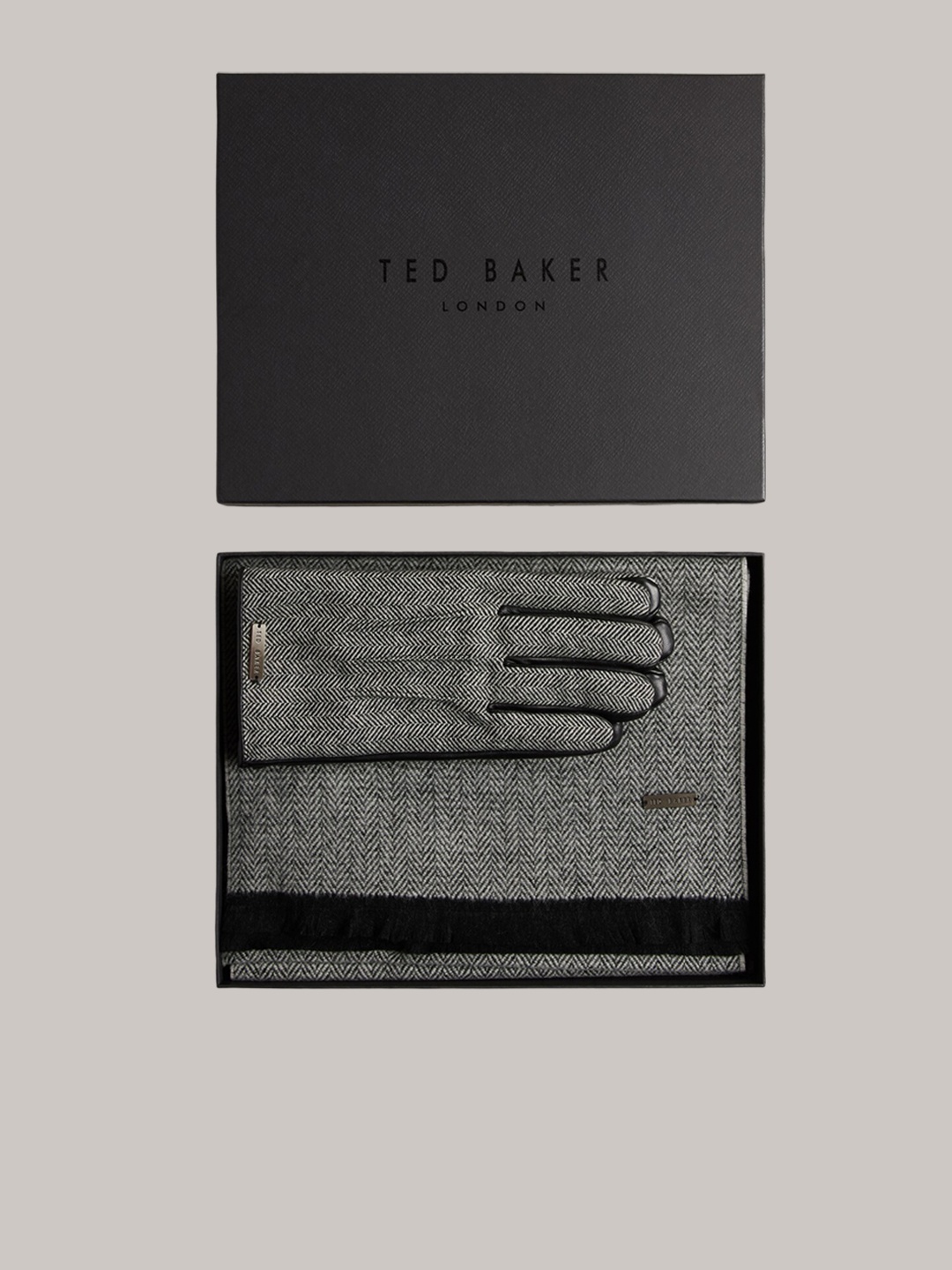 

Ted Baker Herringbone Leather Scarf & Gloves Set, Black