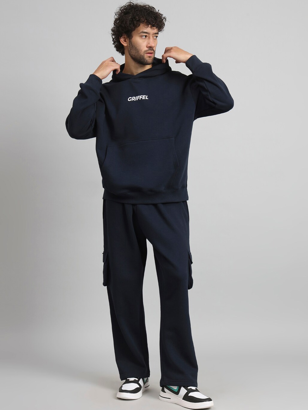 

GRIFFEL Typography Printed Hooded Tracksuit, Navy blue