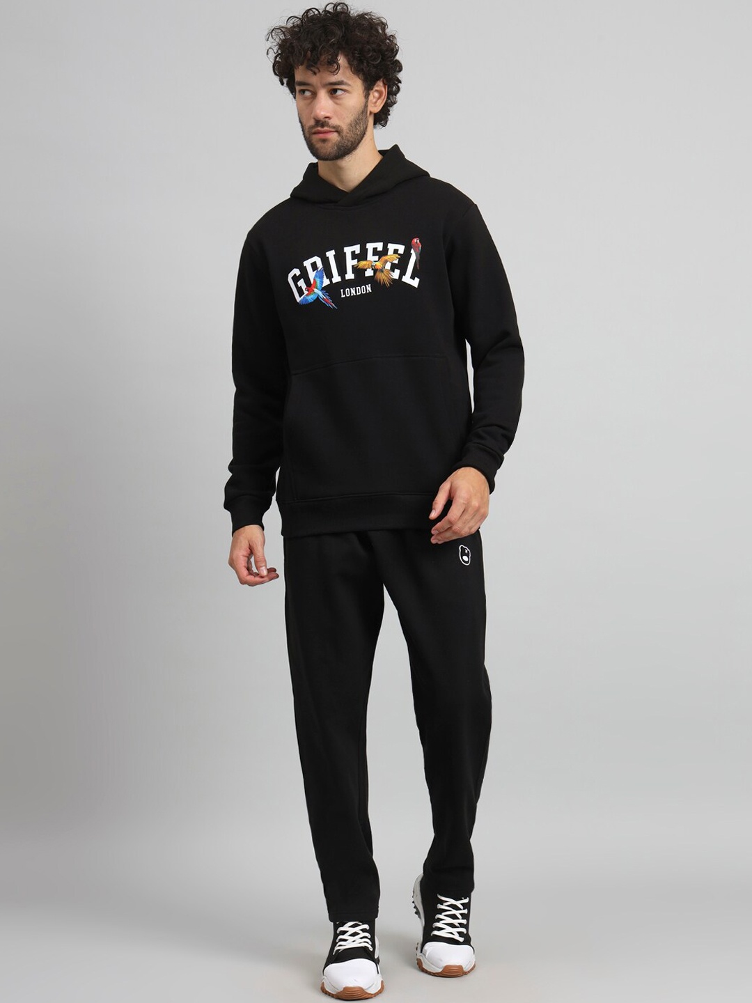 

GRIFFEL Typography Printed Hooded Tracksuit, Black