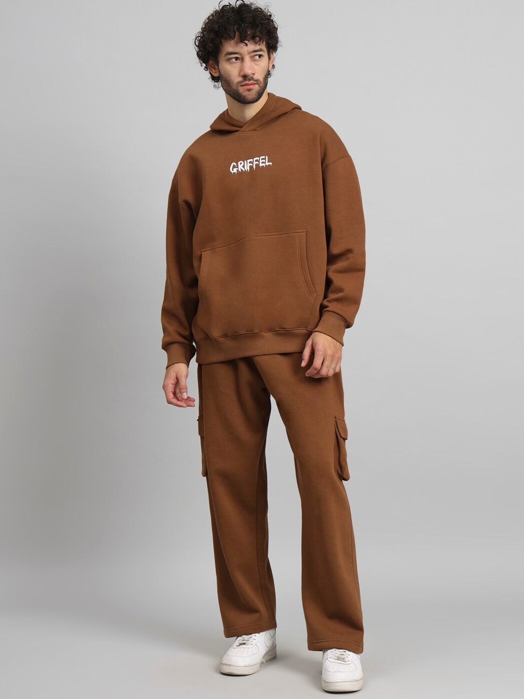 

GRIFFEL Men Printed Hooded Cotton Tracksuits, Brown