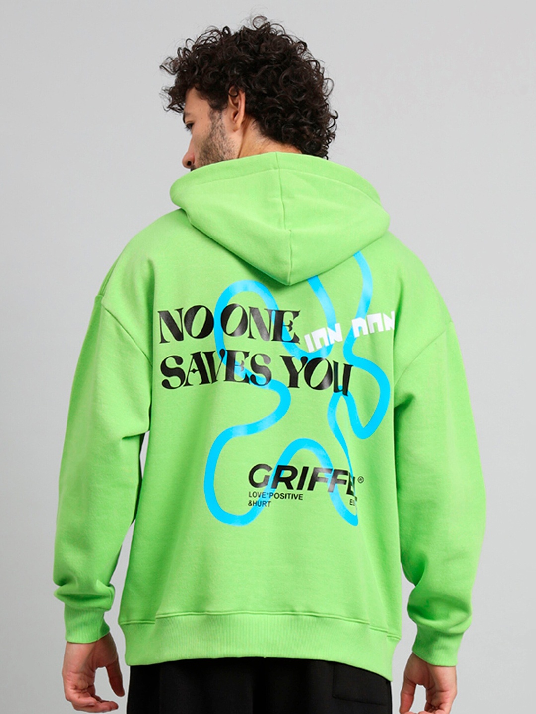 

GRIFFEL Typography Printed Hooded Fleece Pullover, Green
