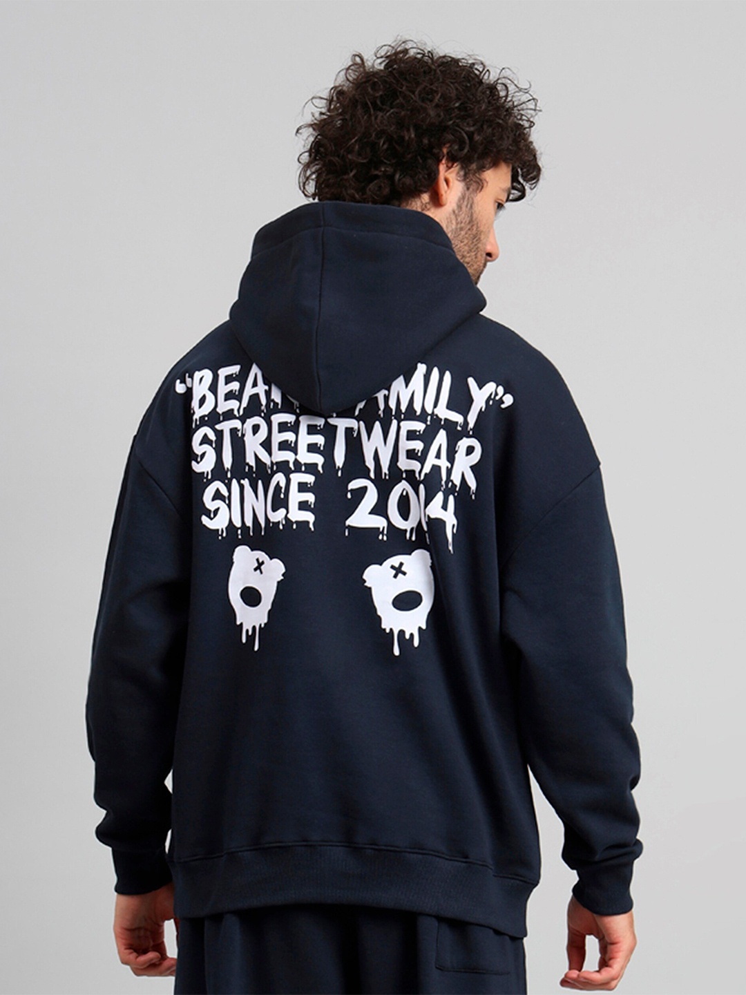 

GRIFFEL Typography Printed Hooded Fleece Sweatshirt, Navy blue