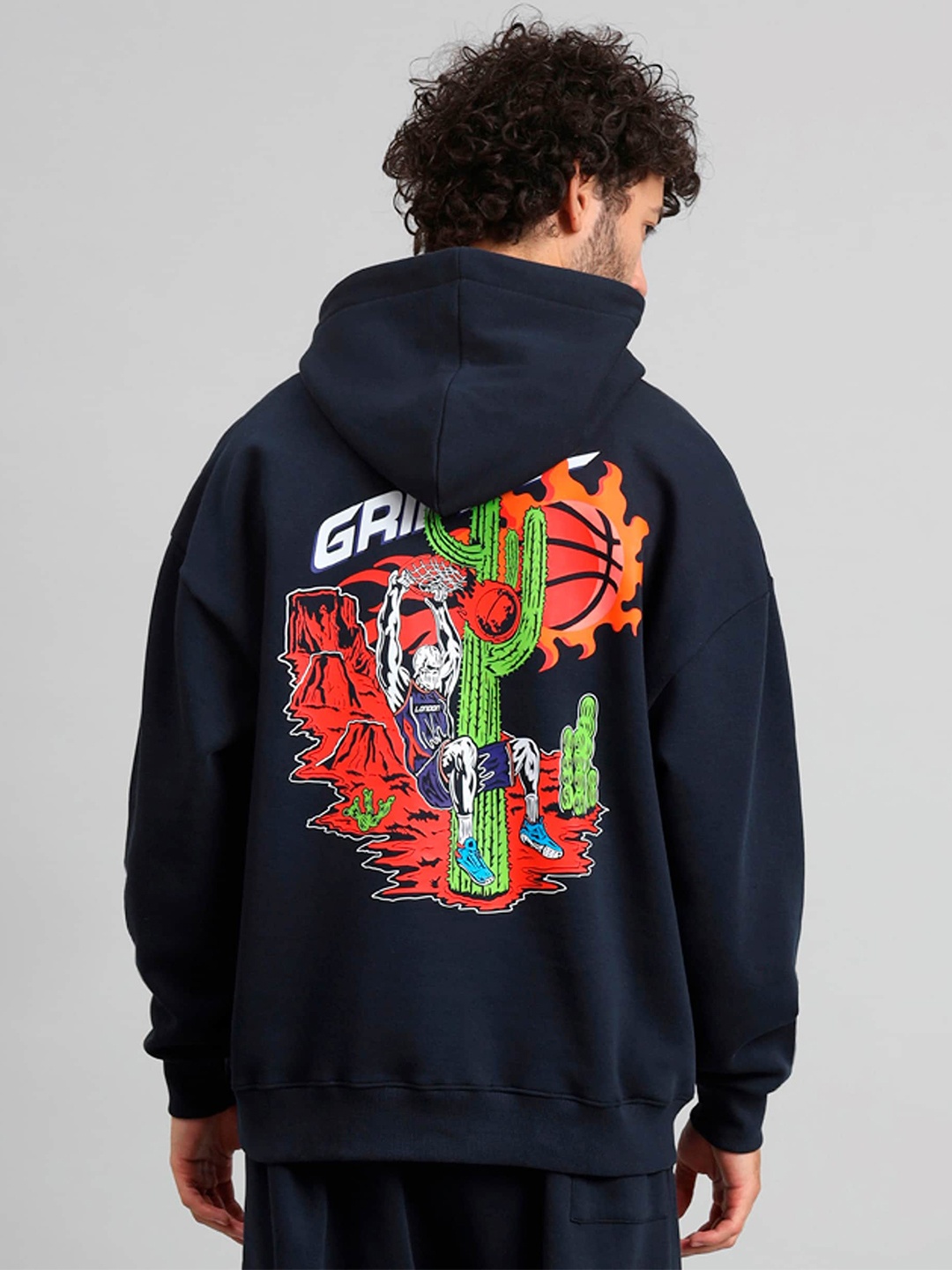 

GRIFFEL Graphic Printed Hooded Fleece Pullover, Navy blue