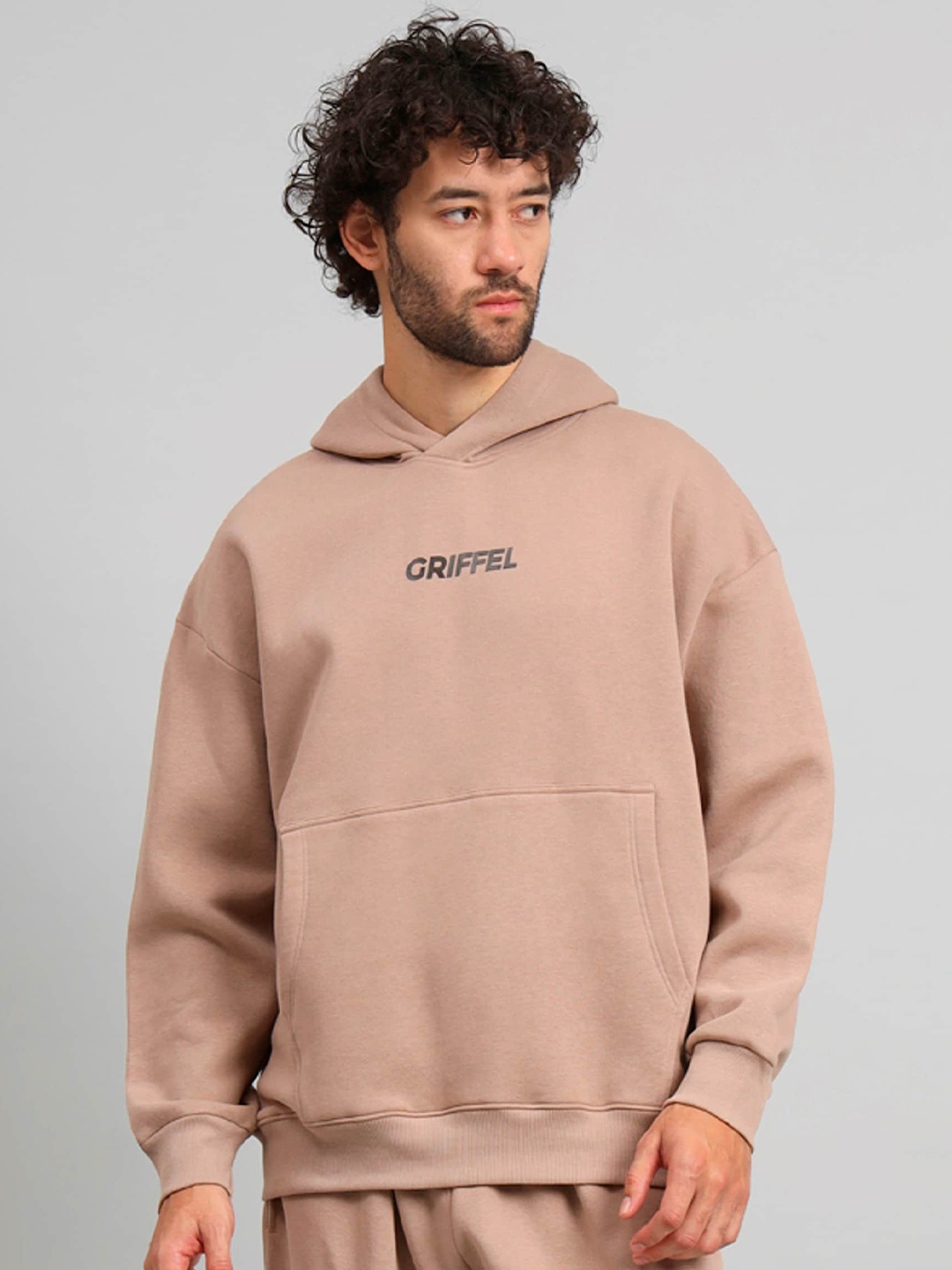 

GRIFFEL Typography Printed Hooded Fleece Pullover, Cream