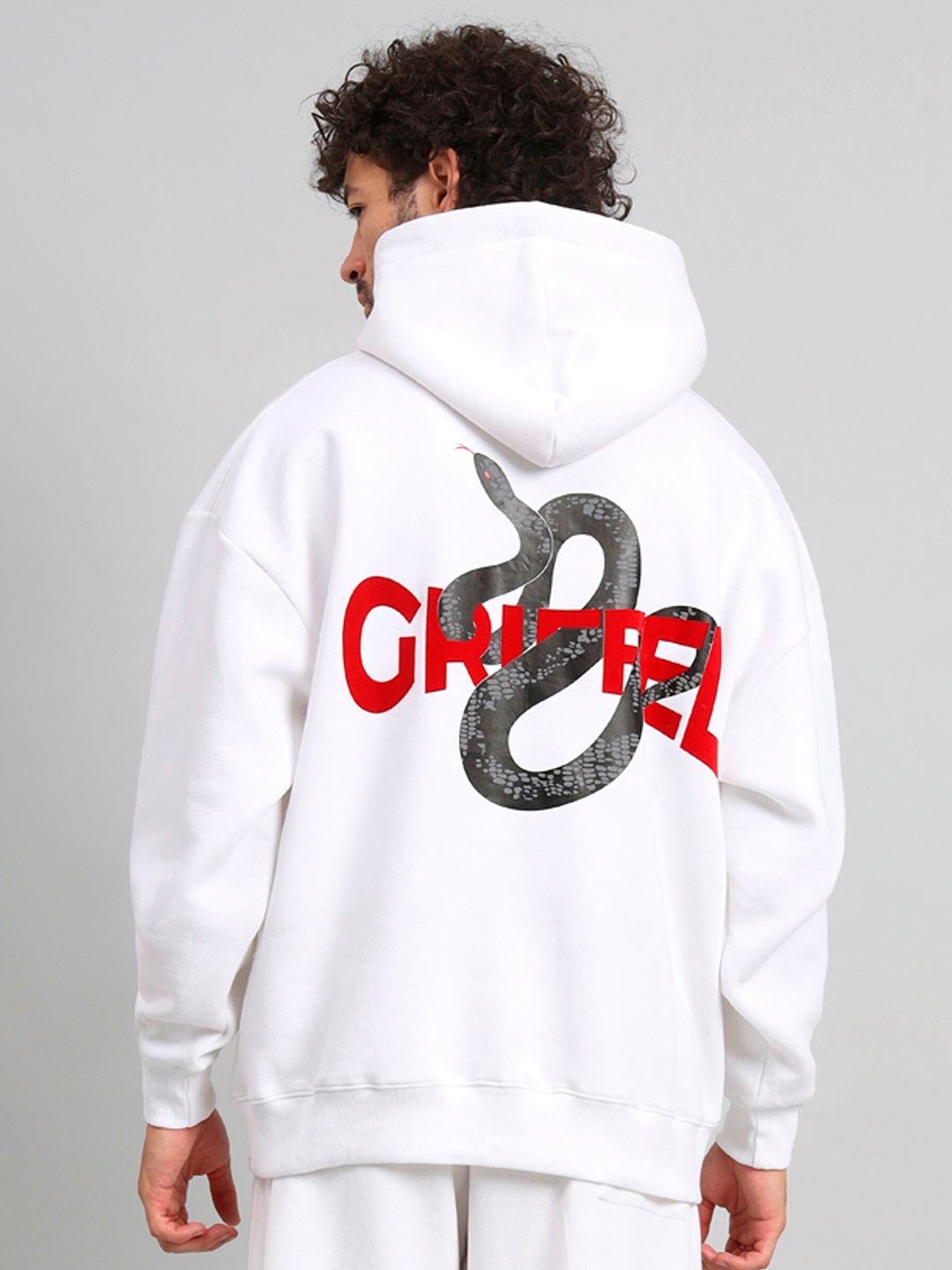 

GRIFFEL Typography Printed Hooded Fleece Pullover Sweatshirt, White