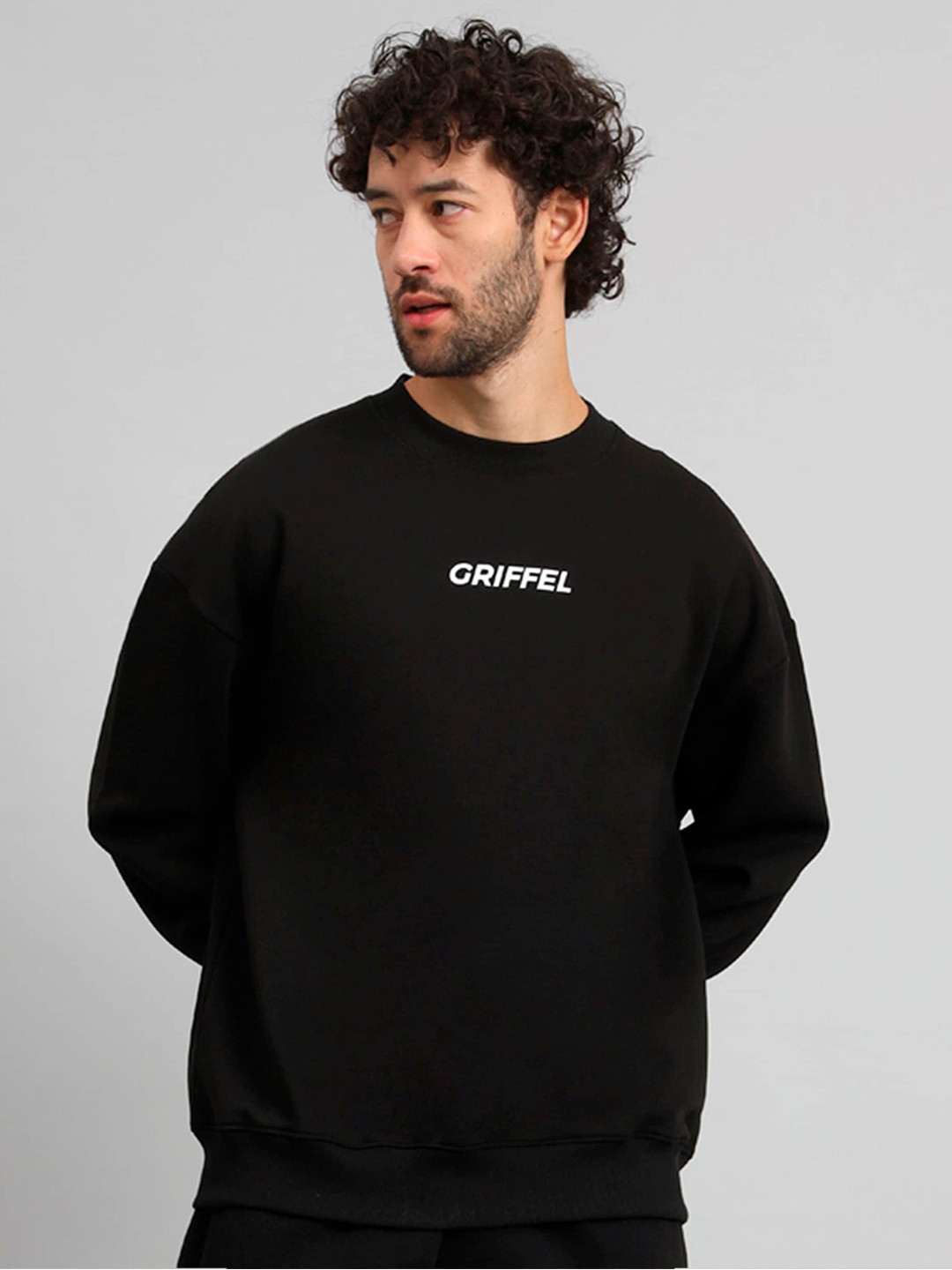 

GRIFFEL Round Neck Fleece Sweatshirt, Black
